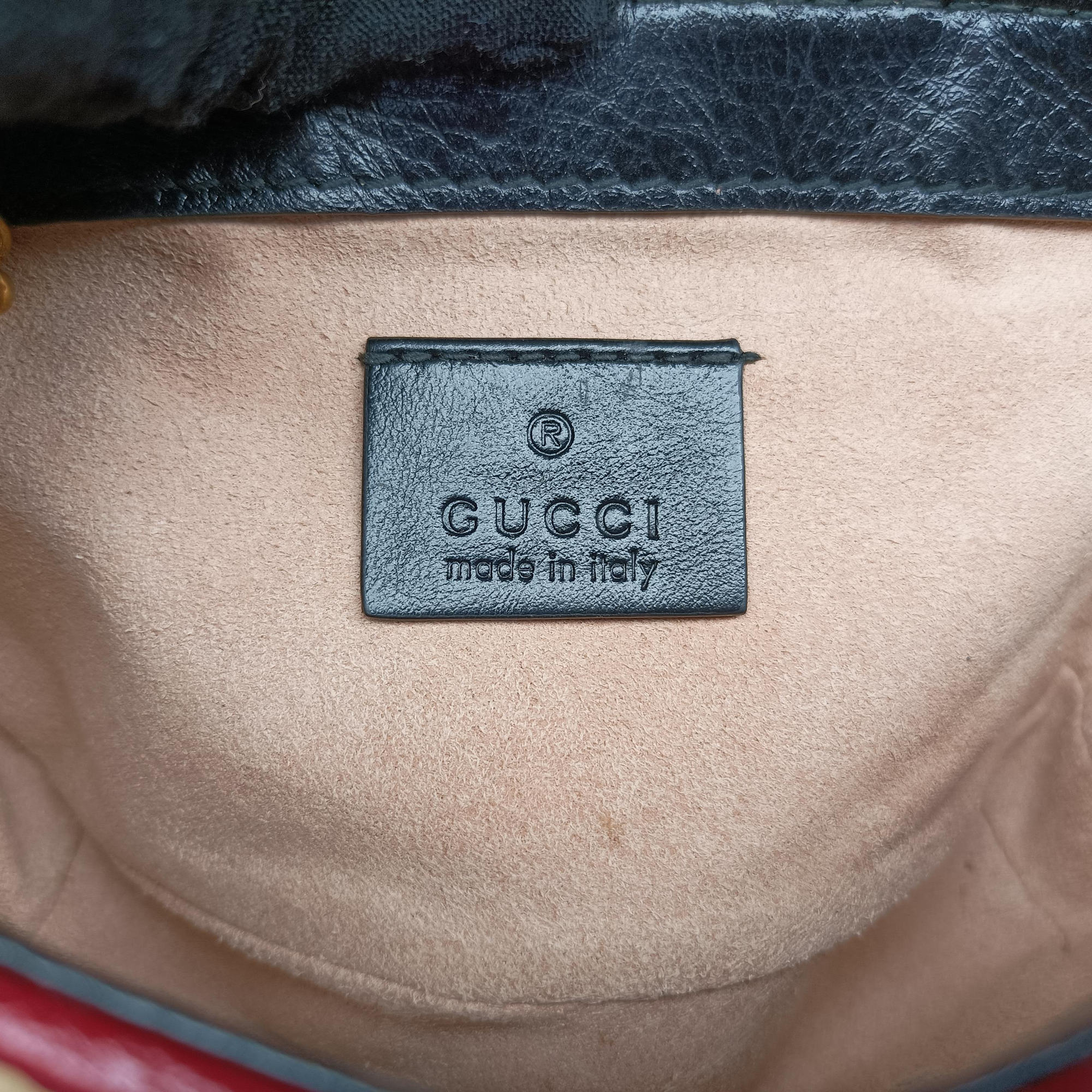 Pre-owned Gucci GG Marmont Black×Beige×Red Leather 574969 shoulderbag | stylenewstar