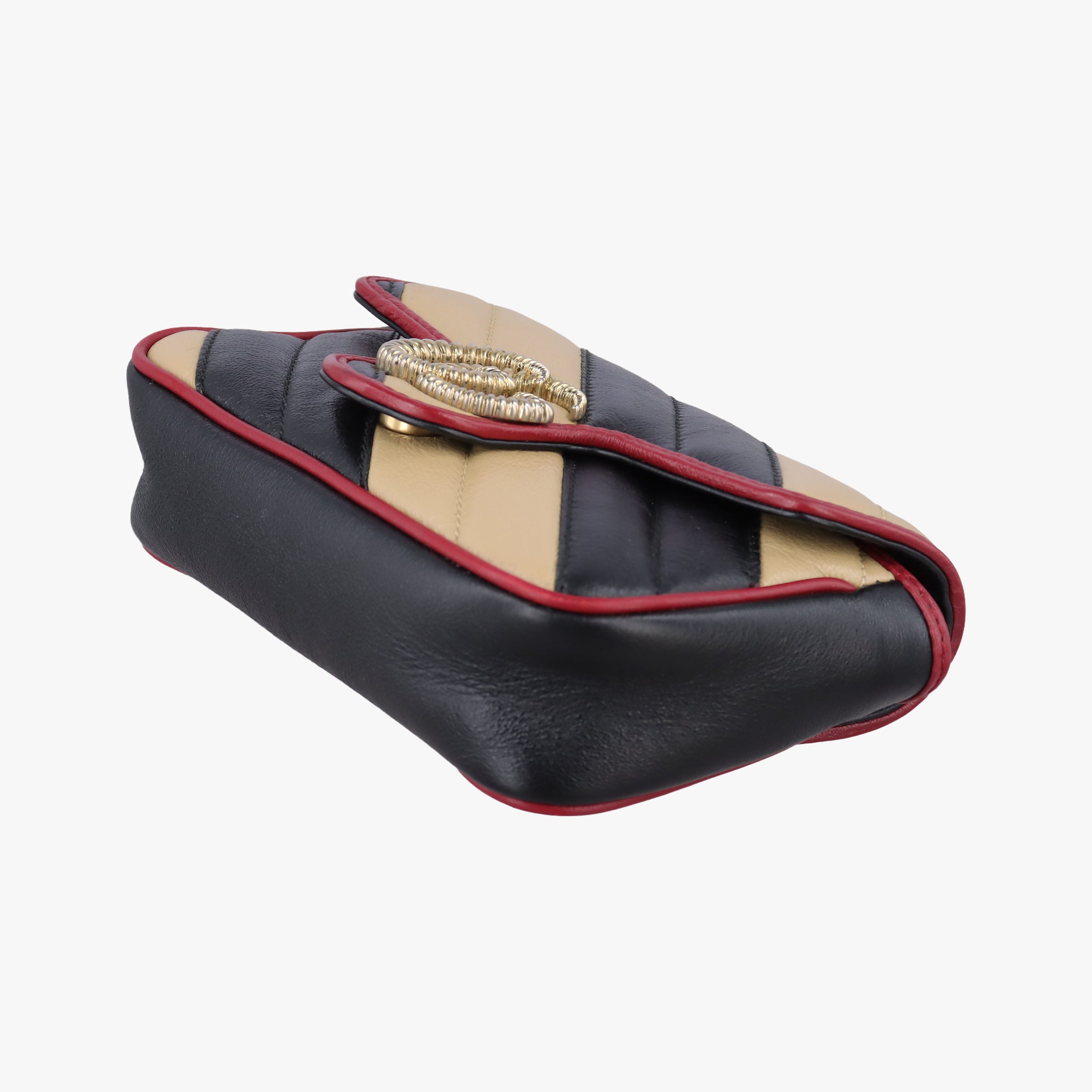 Pre-owned Gucci GG Marmont Black×Beige×Red Leather 574969 shoulderbag | stylenewstar