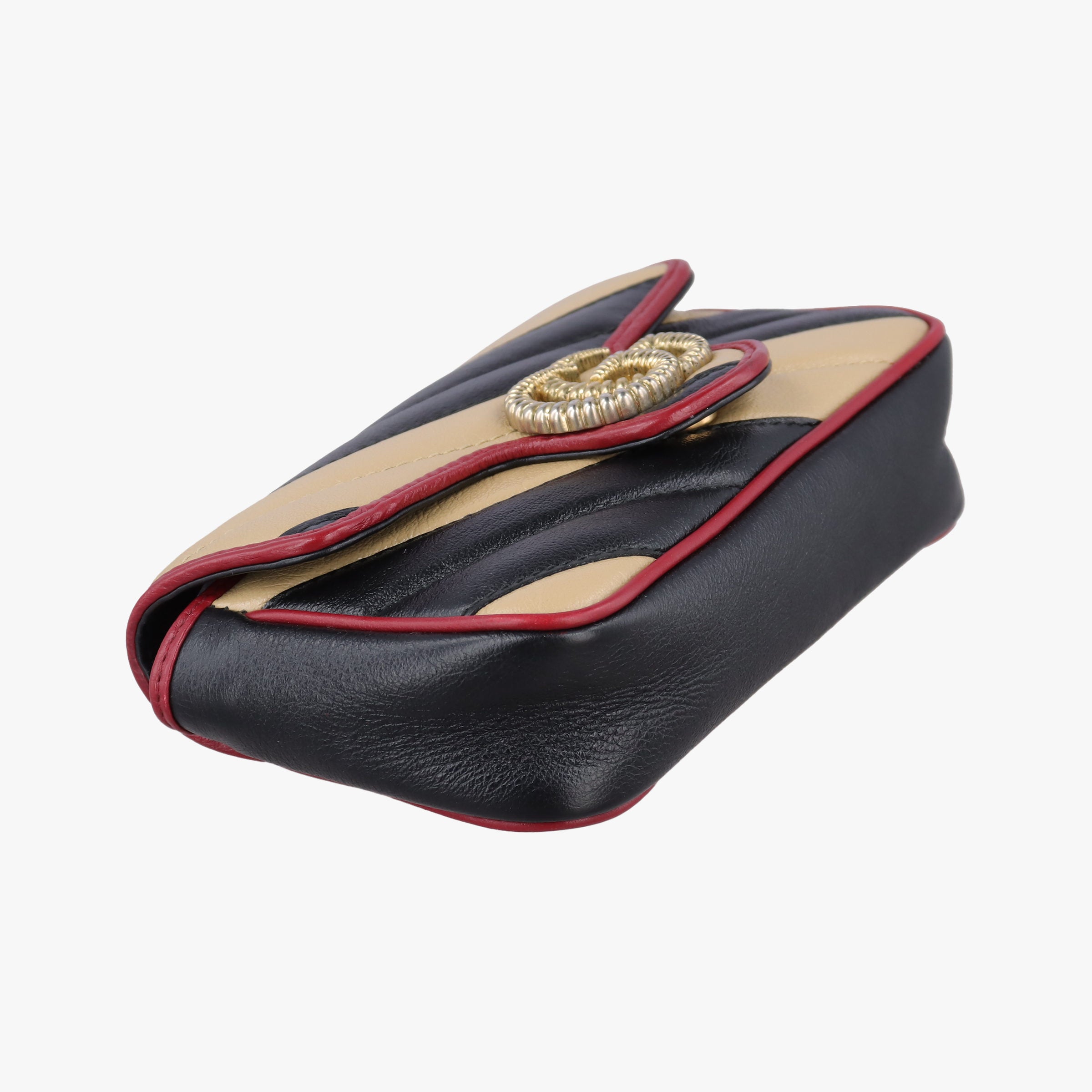 Pre-owned Gucci GG Marmont Black×Beige×Red Leather 574969 shoulderbag | stylenewstar