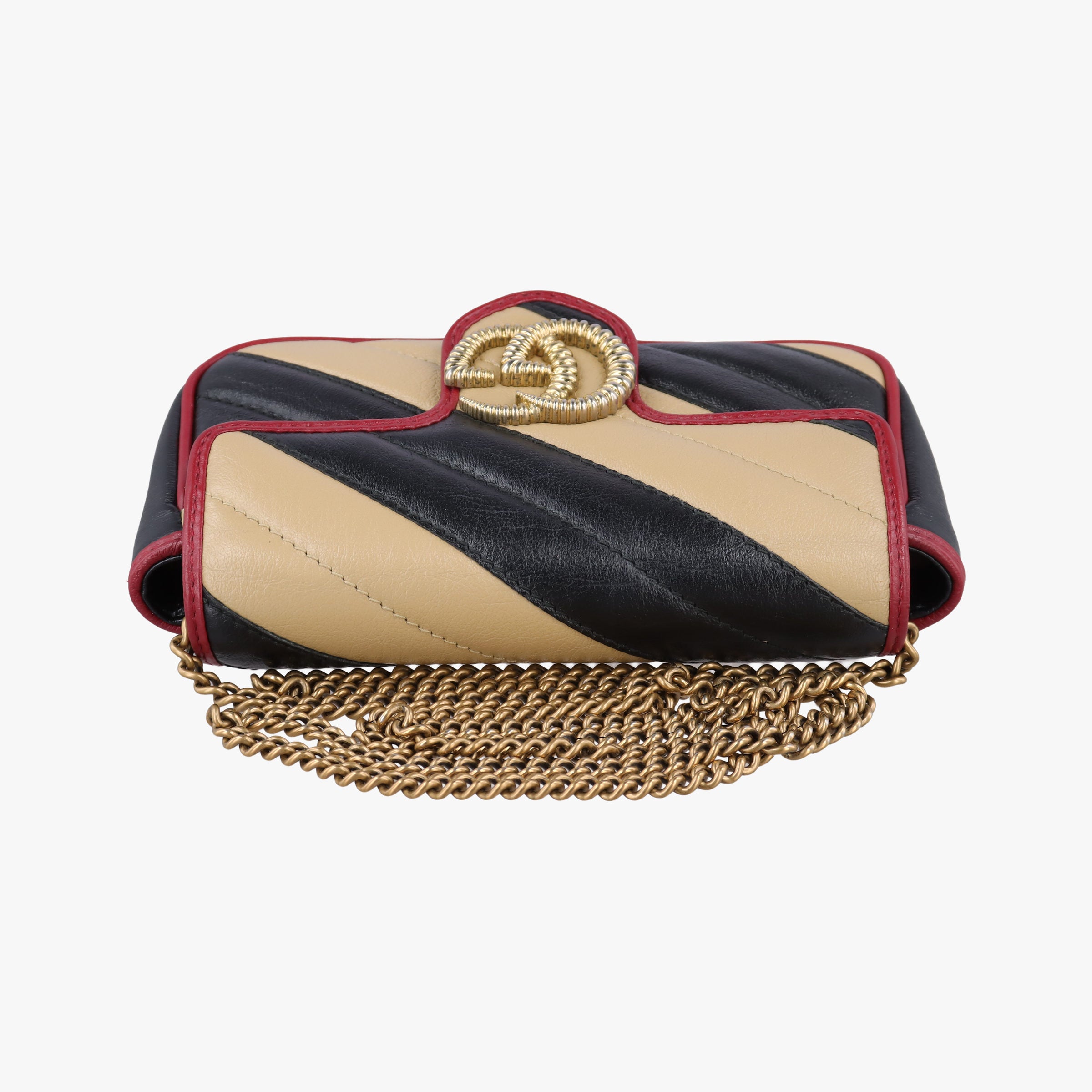 Pre-owned Gucci GG Marmont Black×Beige×Red Leather 574969 shoulderbag | stylenewstar