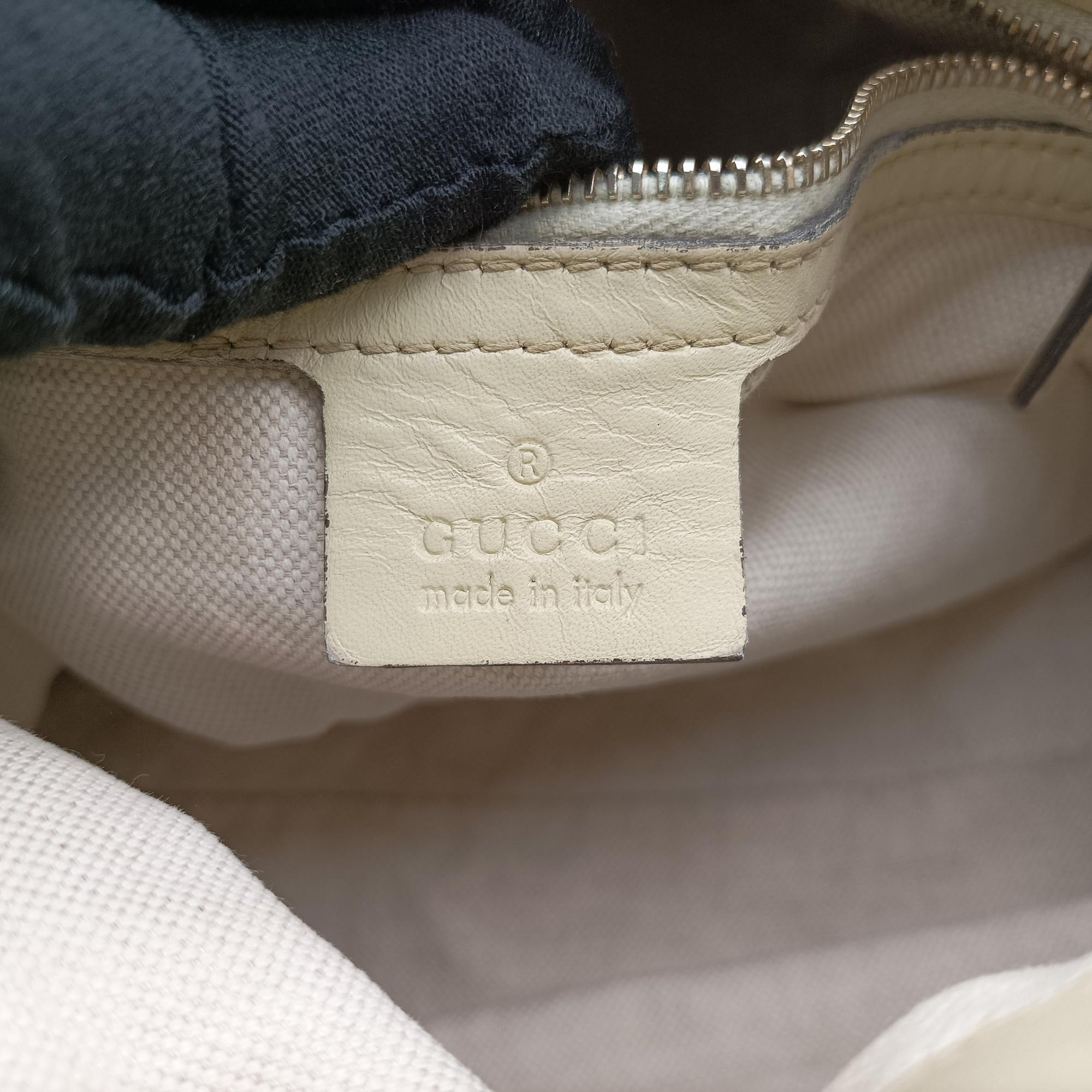 Pre-owned Gucci Mayfair Bow Tote beige x White Canvas × Leather 257349 shoulderbag | stylenewstar