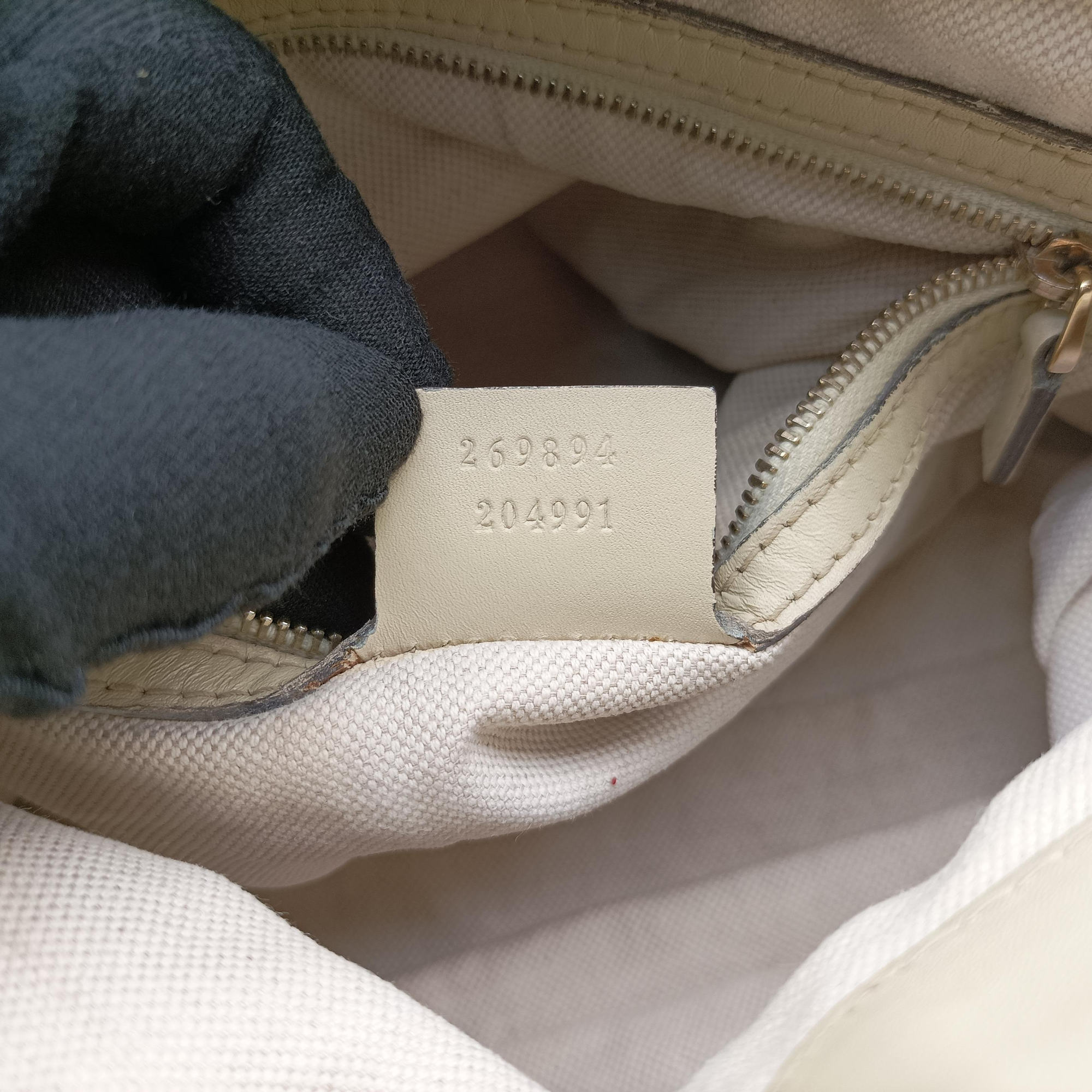 Pre-owned Gucci Mayfair Bow Tote beige x White Canvas × Leather 257349 shoulderbag | stylenewstar