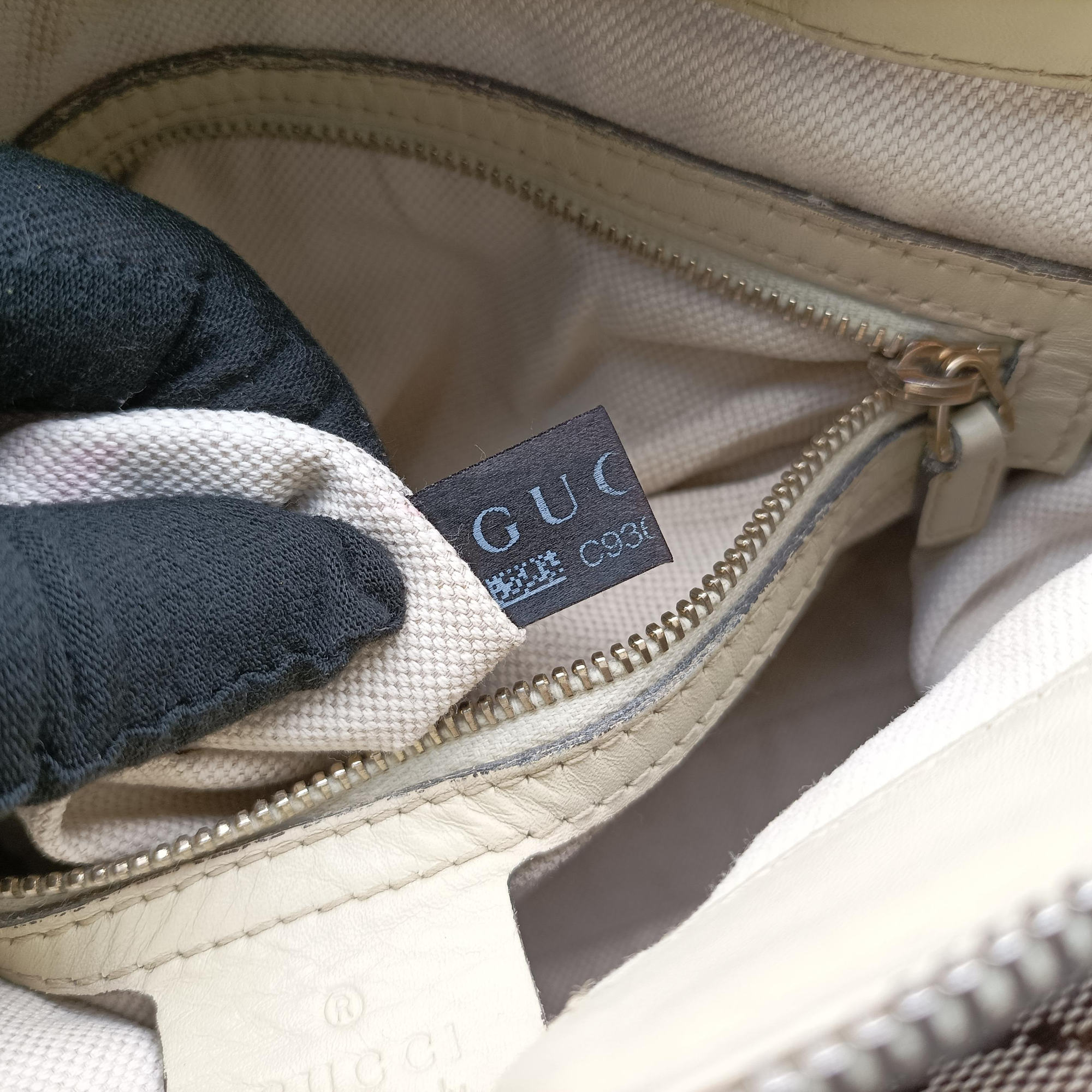 Pre-owned Gucci Mayfair Bow Tote beige x White Canvas × Leather 257349 shoulderbag | stylenewstar