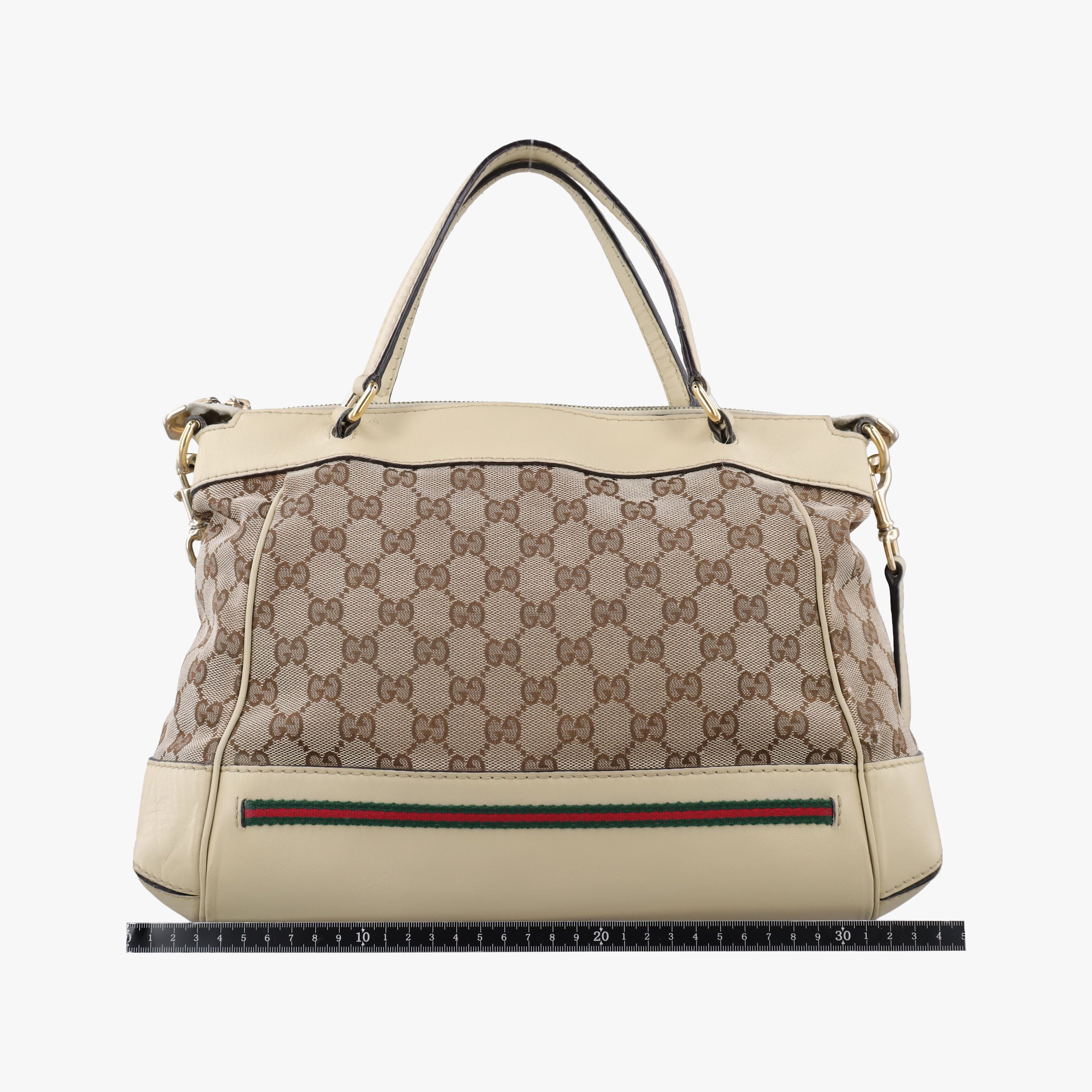Pre-owned Gucci Mayfair Bow Tote beige x White Canvas × Leather 257349 shoulderbag | stylenewstar
