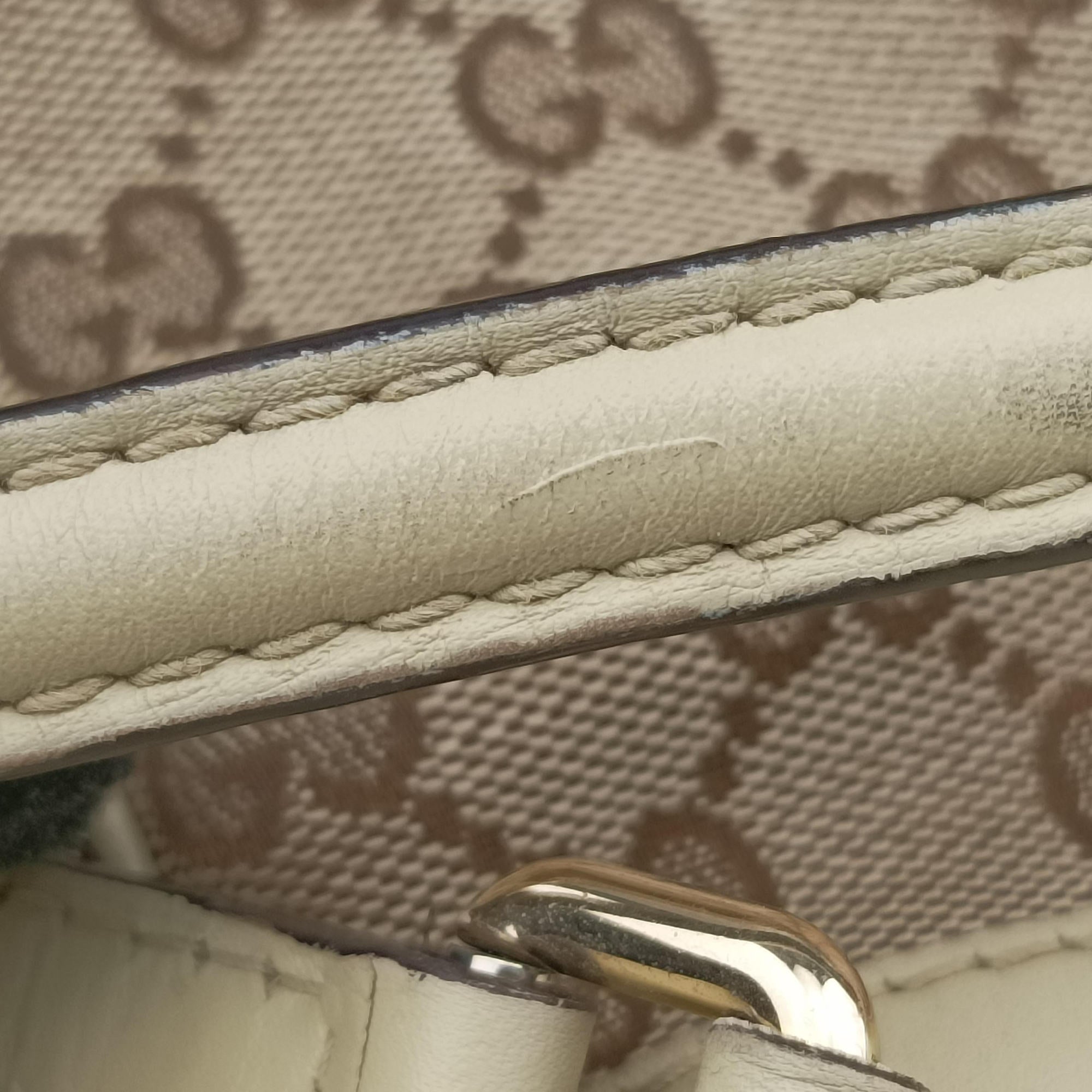 Pre-owned Gucci Mayfair Bow Tote beige x White Canvas × Leather 257349 shoulderbag | stylenewstar