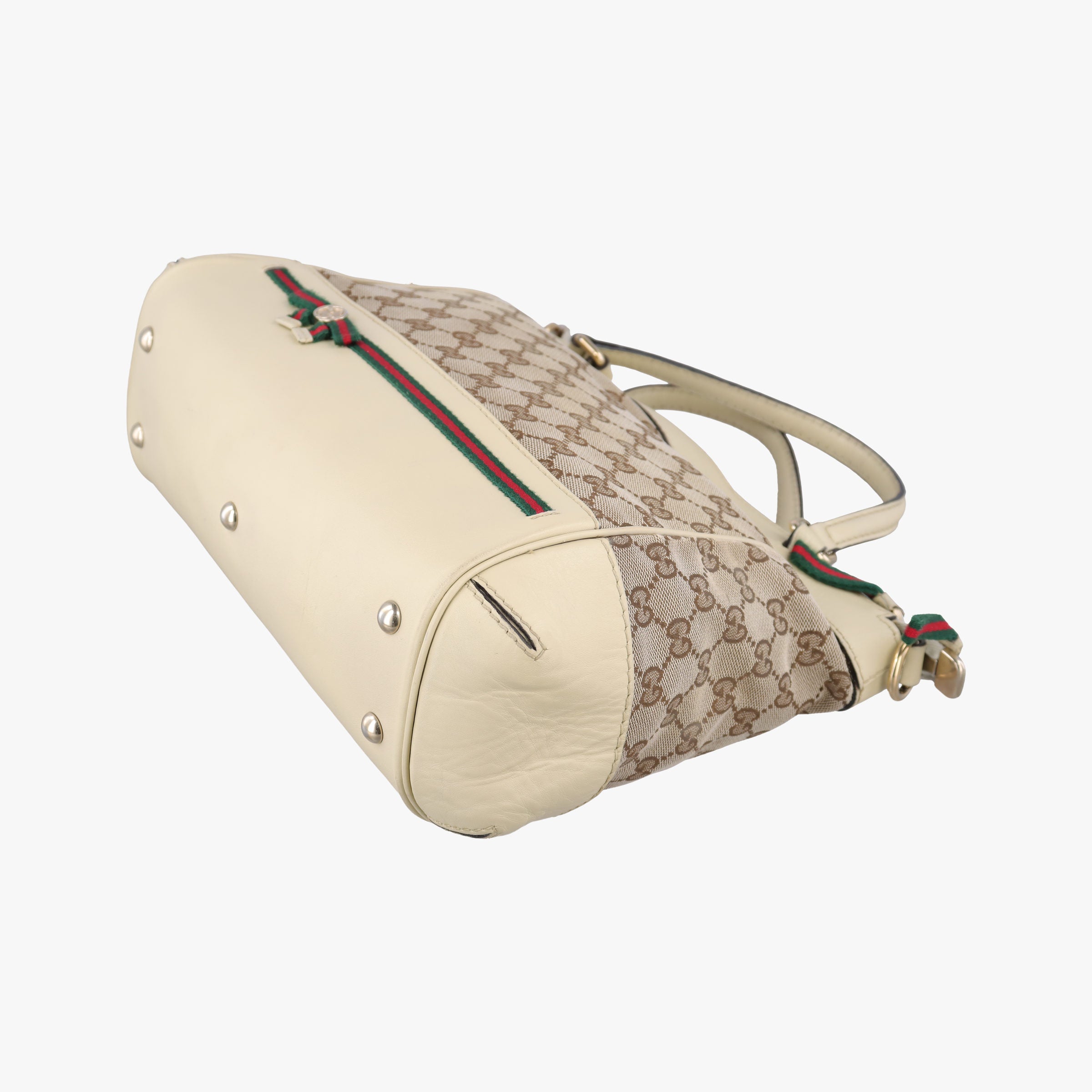 Pre-owned Gucci Mayfair Bow Tote beige x White Canvas × Leather 257349 shoulderbag | stylenewstar