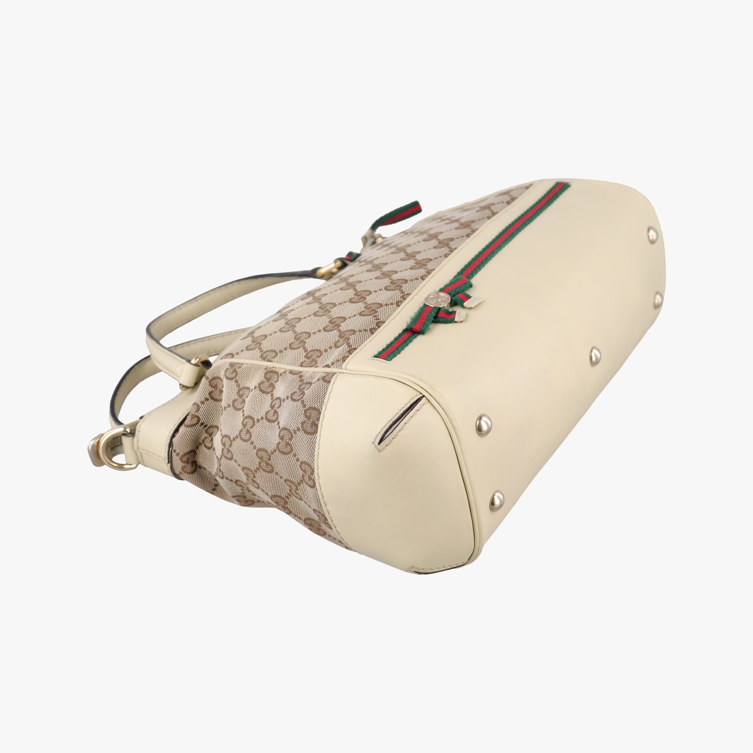 Pre-owned Gucci Mayfair Bow Tote beige x White Canvas × Leather 257349 shoulderbag | stylenewstar