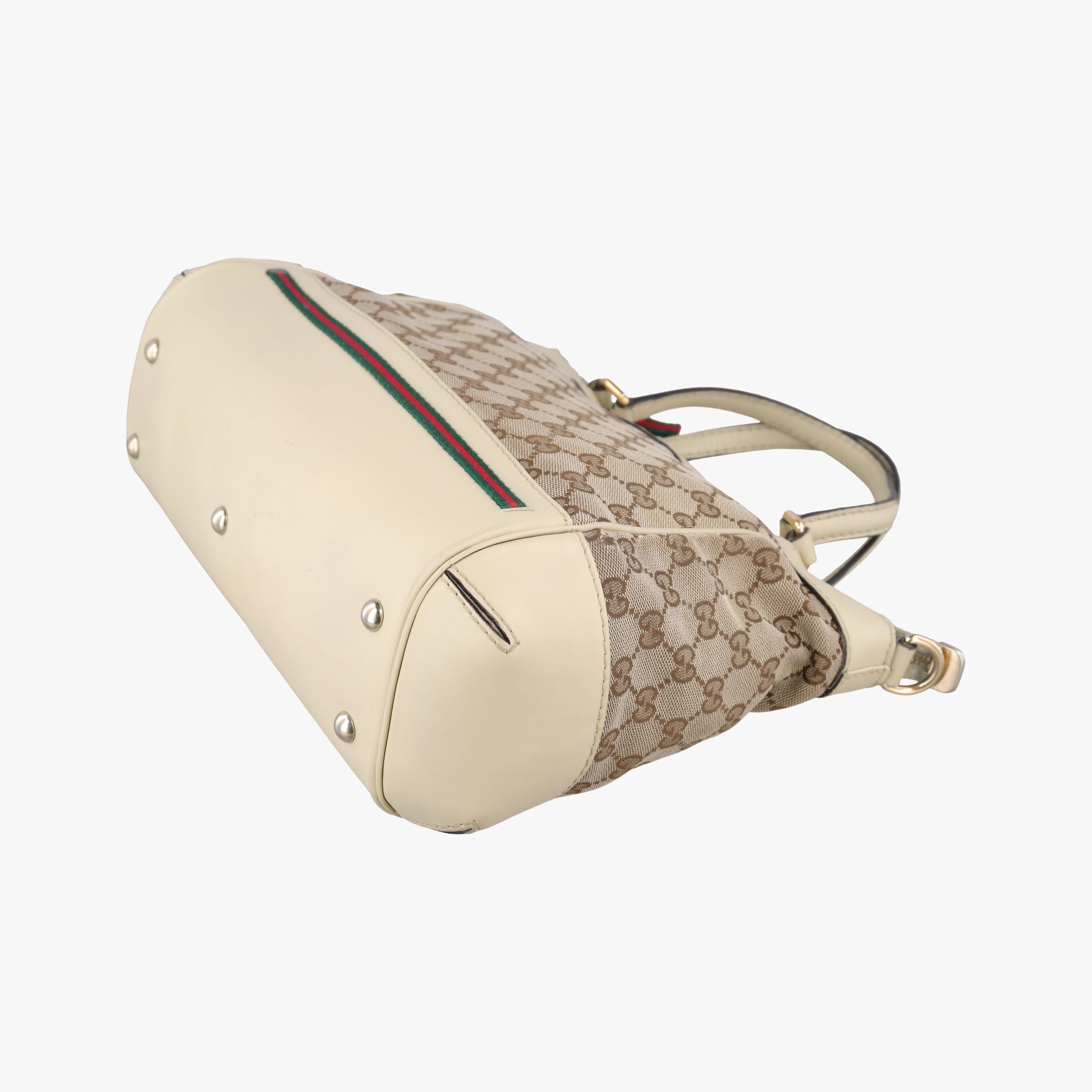 Pre-owned Gucci Mayfair Bow Tote beige x White Canvas × Leather 257349 shoulderbag | stylenewstar