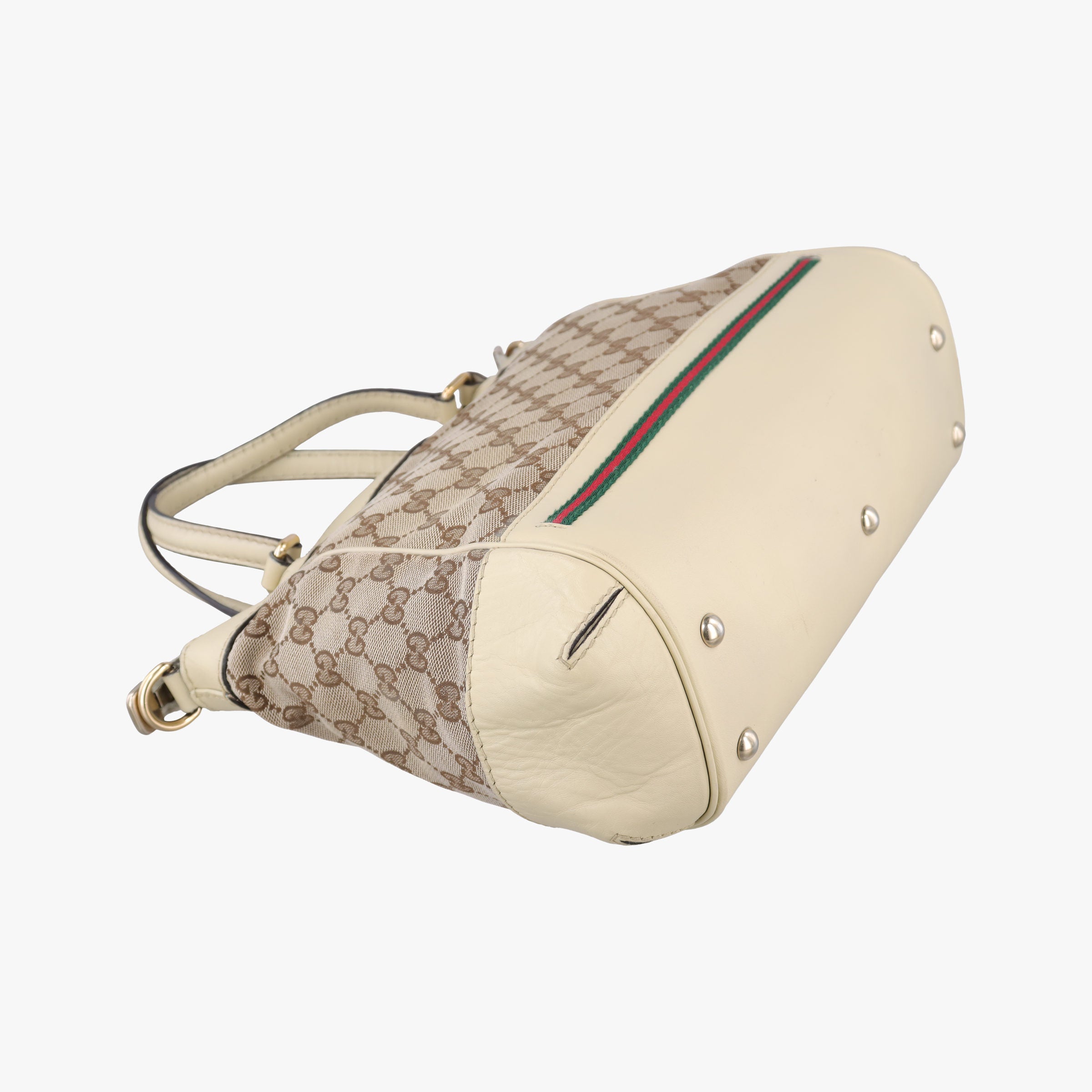 Pre-owned Gucci Mayfair Bow Tote beige x White Canvas × Leather 257349 shoulderbag | stylenewstar