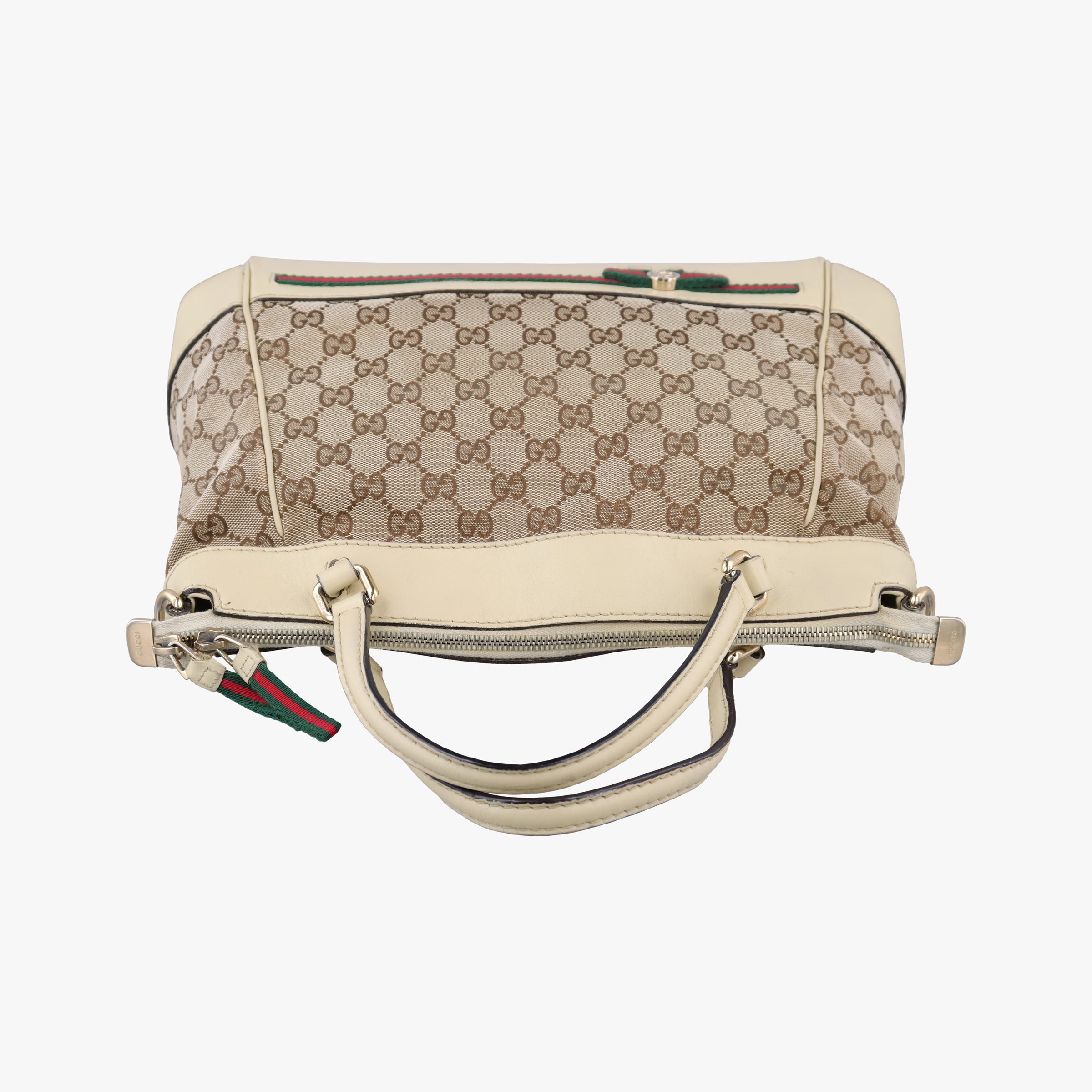 Pre-owned Gucci Mayfair Bow Tote beige x White Canvas × Leather 257349 shoulderbag | stylenewstar