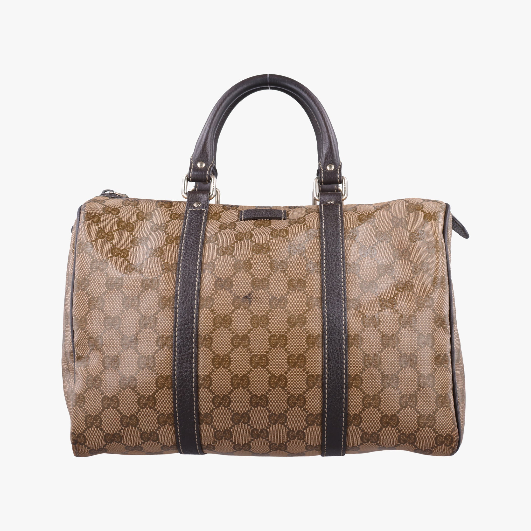 Pre-owned Gucci GG Crystal Joy Brown PVC coated canvas 296021 handbag | stylenewstar