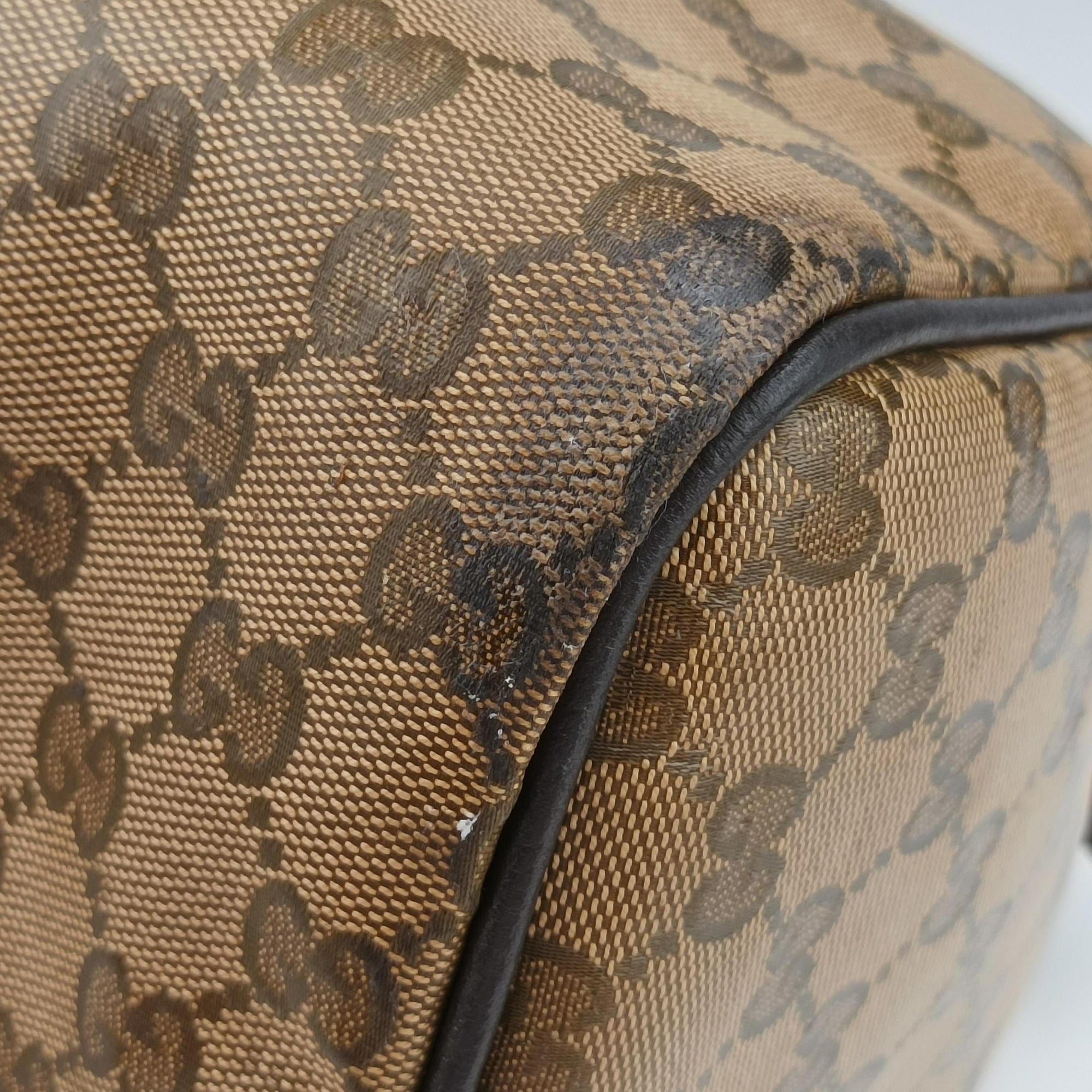 Pre-owned Gucci GG Crystal Joy Brown PVC coated canvas 296021 handbag | stylenewstar
