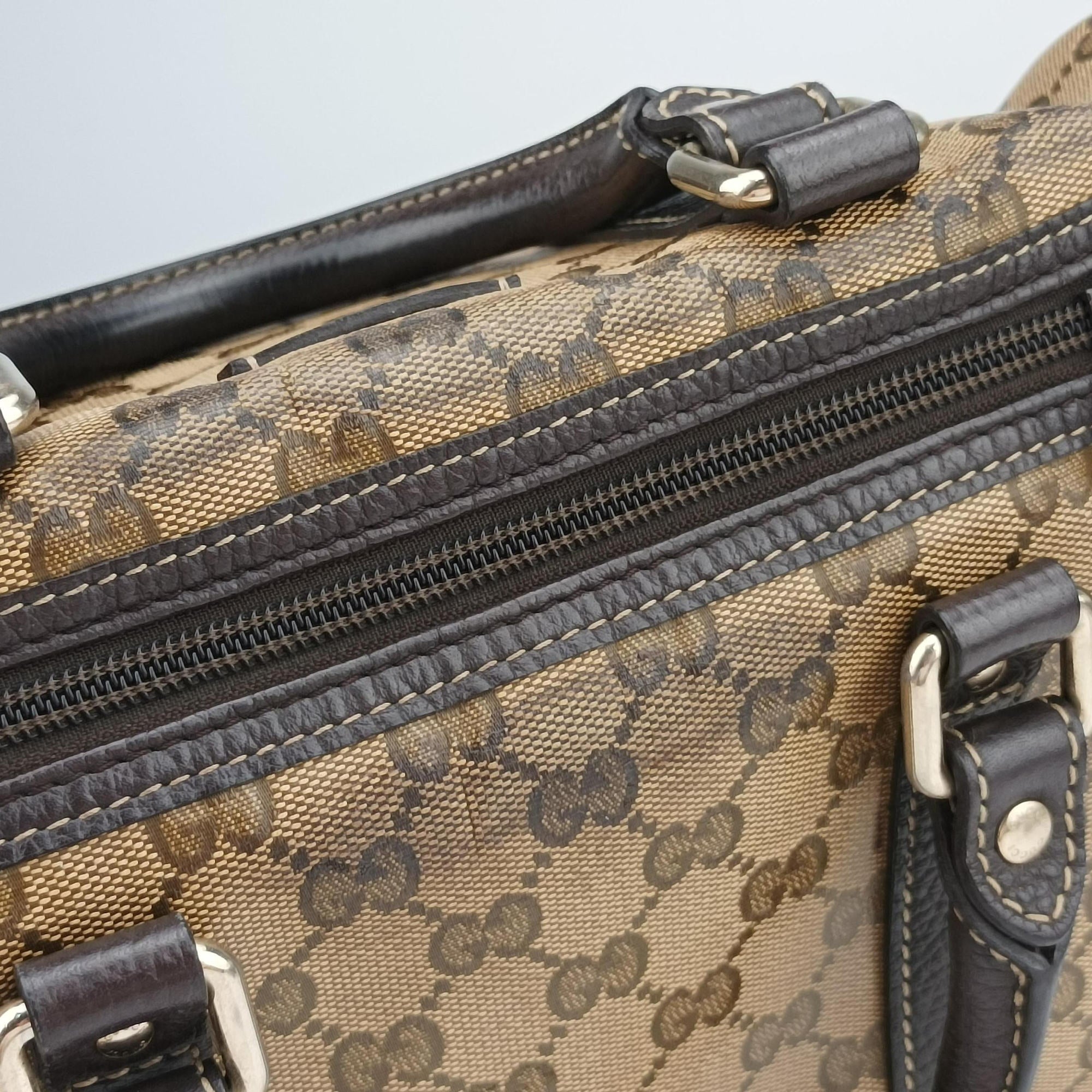 Pre-owned Gucci GG Crystal Joy Brown PVC coated canvas 296021 handbag | stylenewstar