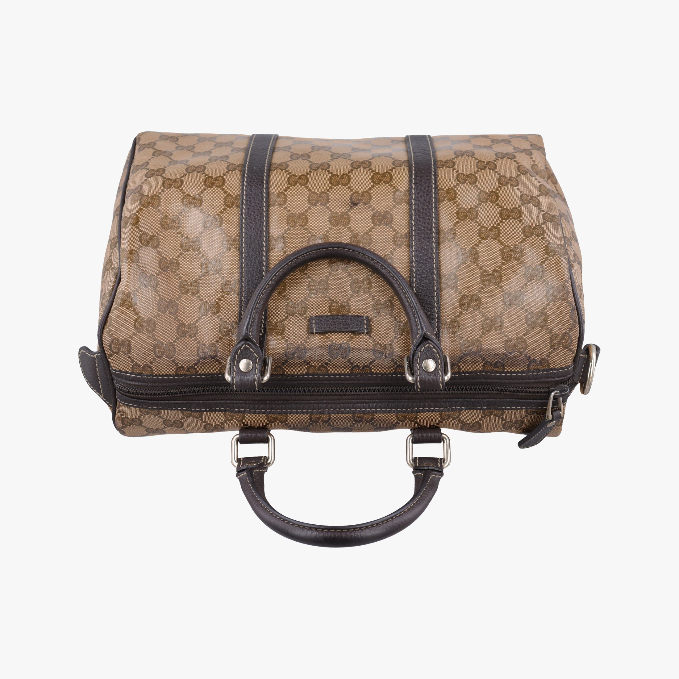 Pre-owned Gucci GG Crystal Joy Brown PVC coated canvas 296021 handbag | stylenewstar