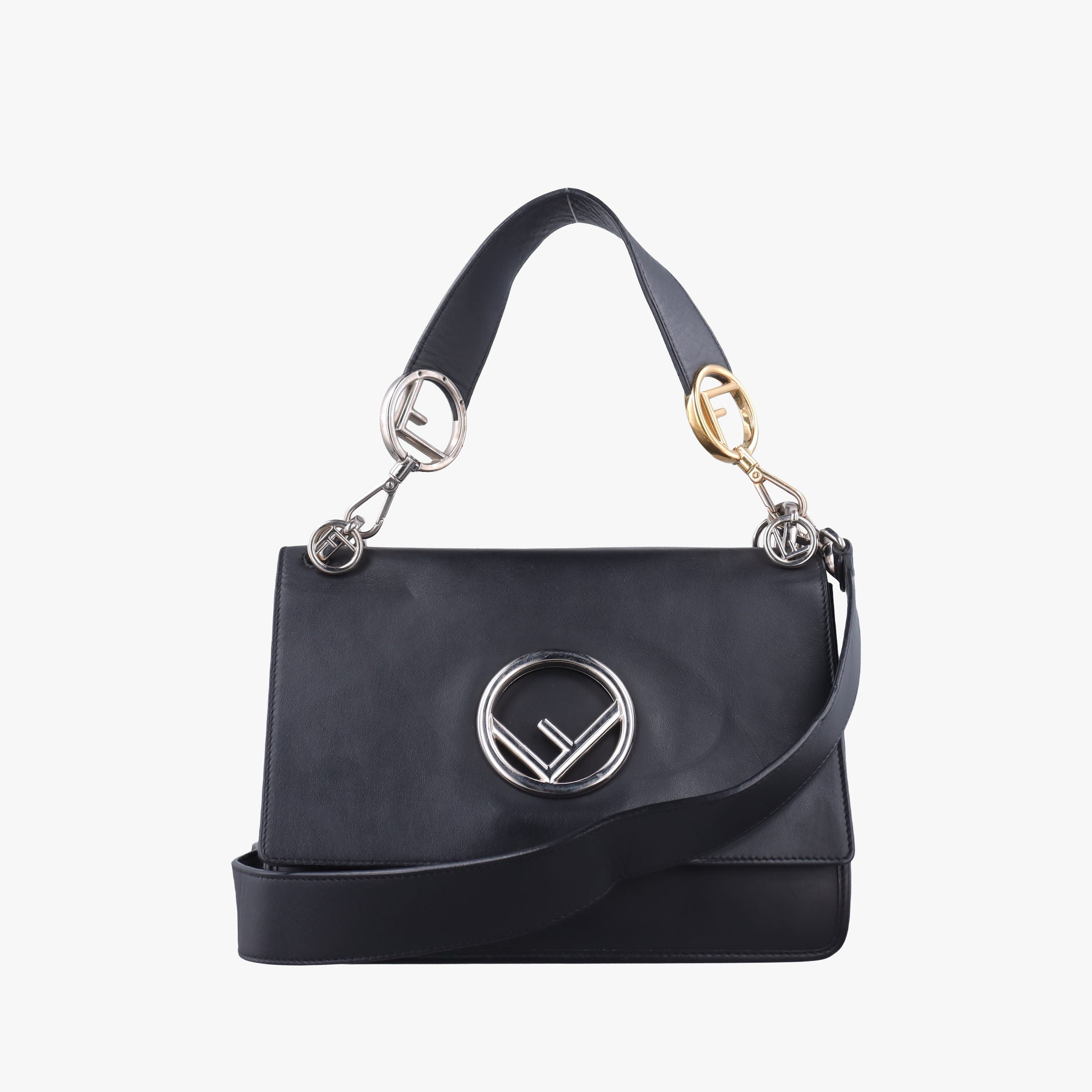 Secondhand Fendi Kan I F Black Leather 8BT284 shoulderbag | stylenewstar