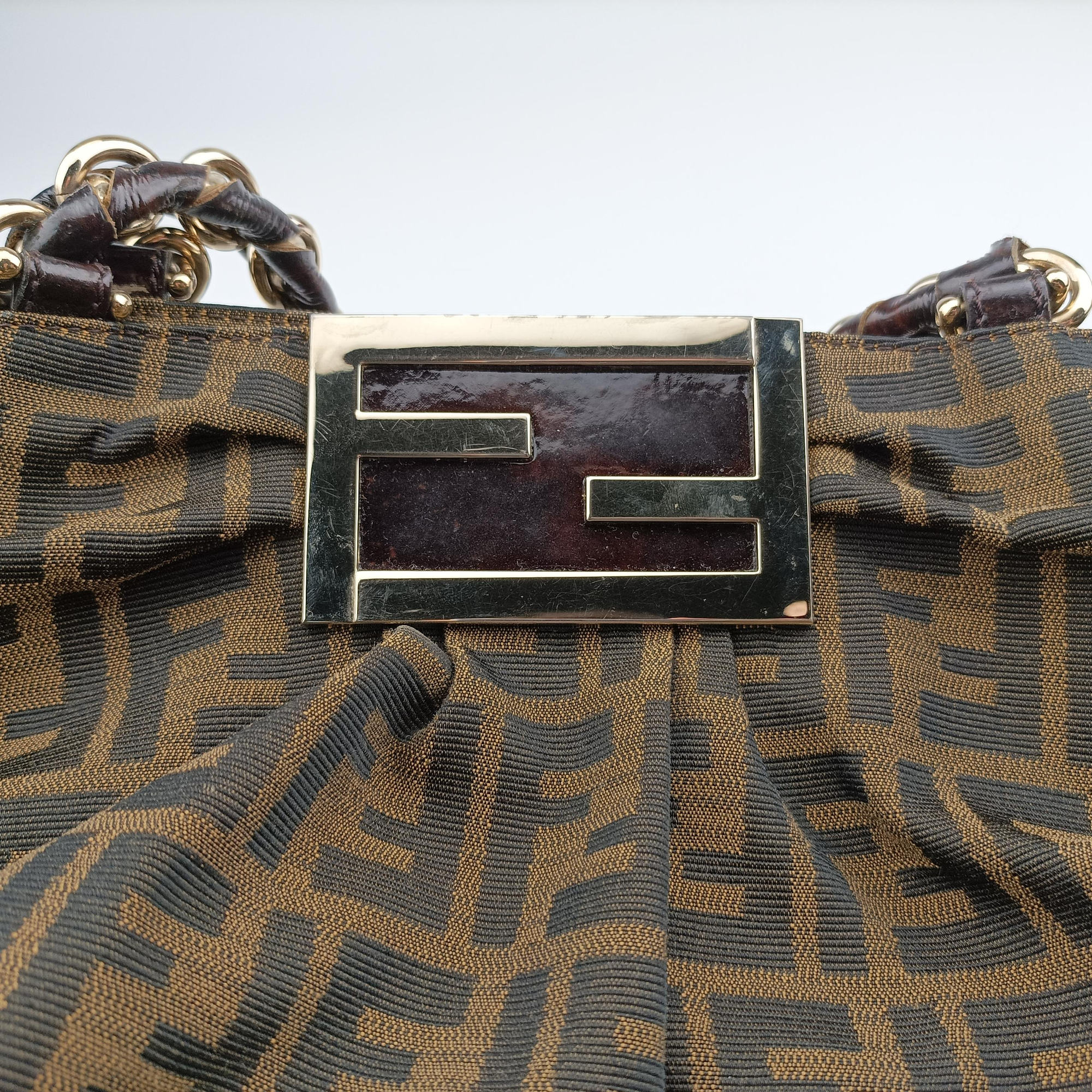 Pre-owned Fendi Mia Brown canvas 8BR616 handbag | stylenewstar