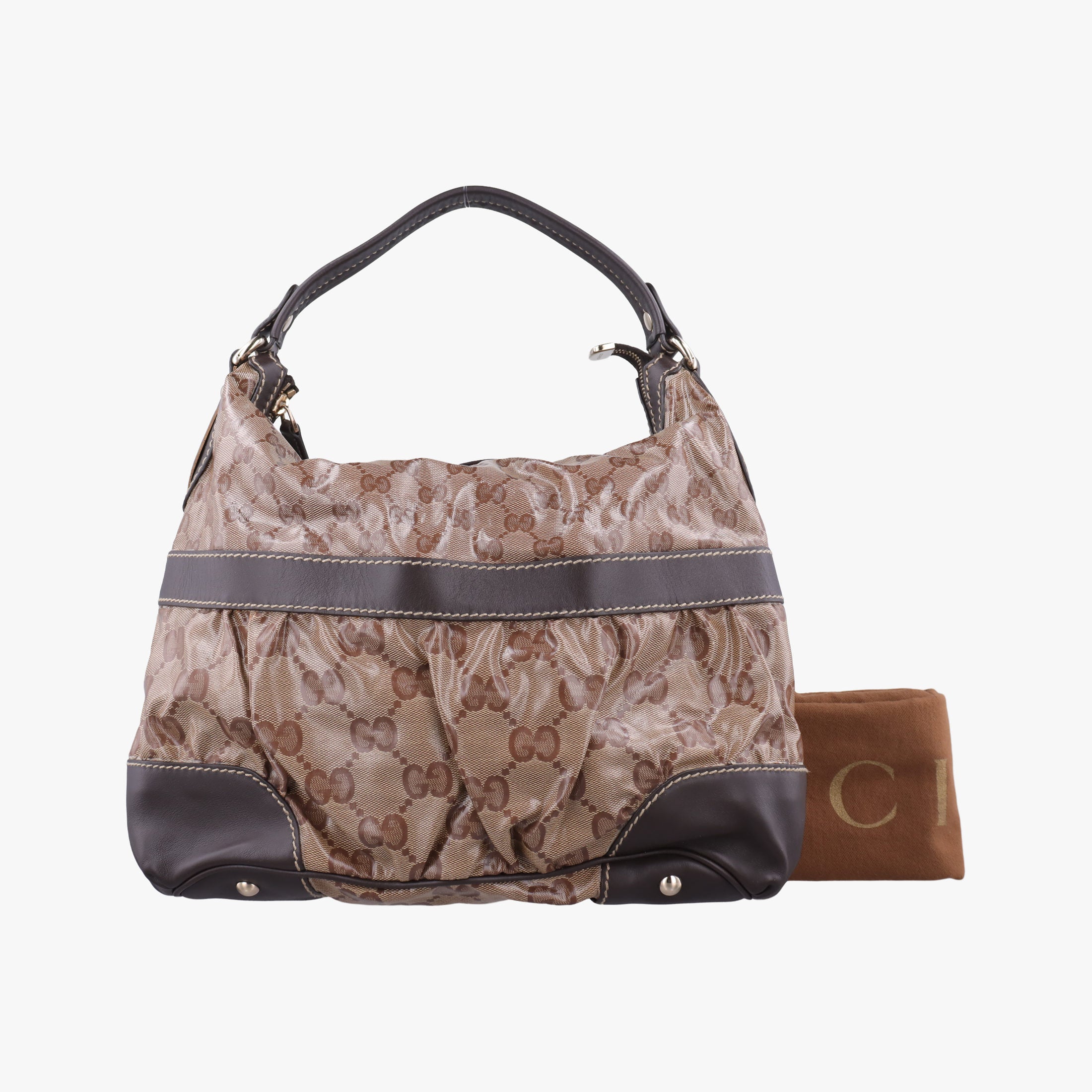 Pre-owned Gucci GG Crystal Beige × Brown PVC coated canvas ×Leather Trim 223965 handbag | stylenewstar