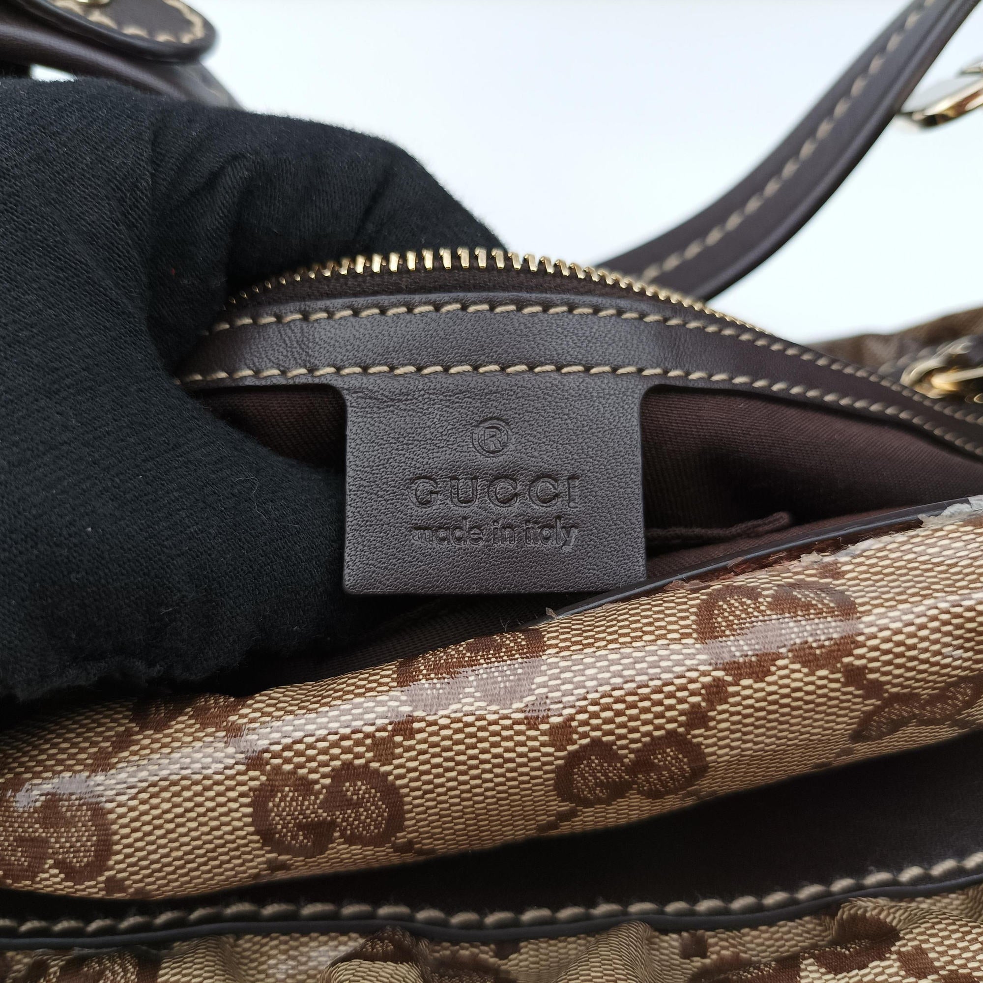 Pre-owned Gucci GG Crystal Beige × Brown PVC coated canvas ×Leather Trim 223965 handbag | stylenewstar