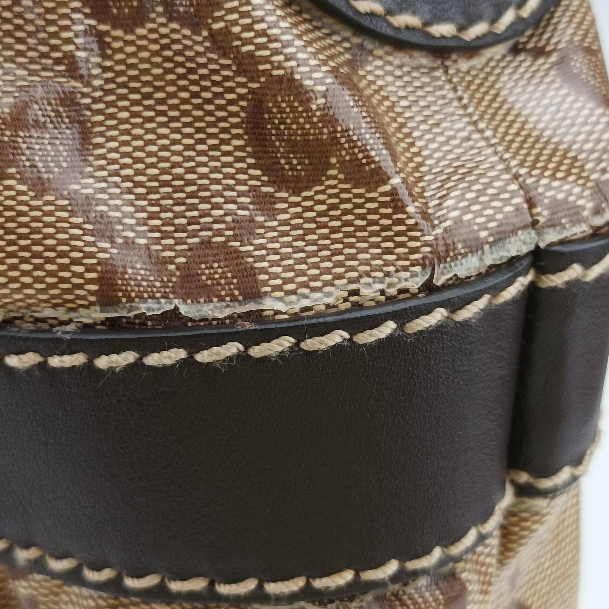 Pre-owned Gucci GG Crystal Beige × Brown PVC coated canvas ×Leather Trim 223965 handbag | stylenewstar