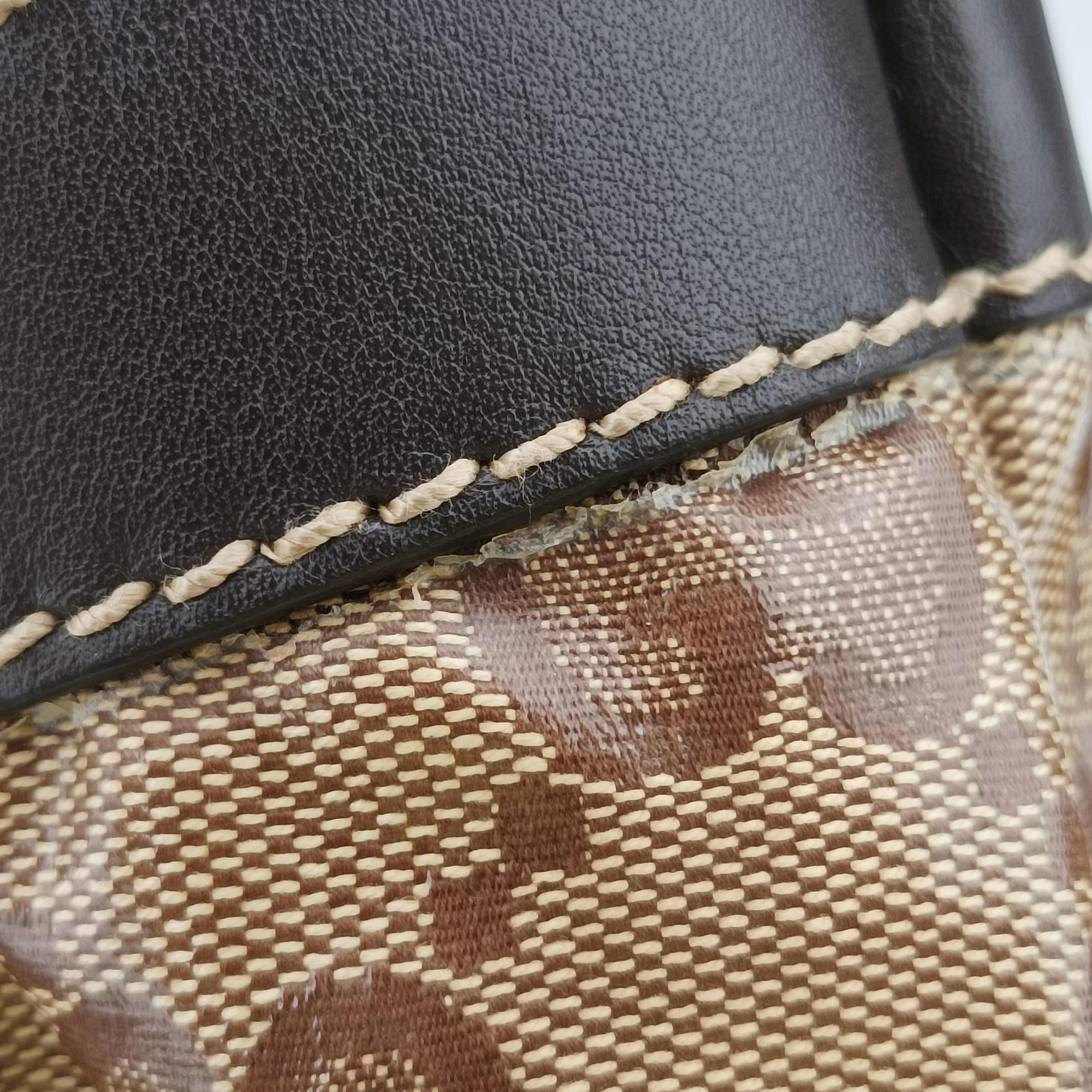Pre-owned Gucci GG Crystal Beige × Brown PVC coated canvas ×Leather Trim 223965 handbag | stylenewstar
