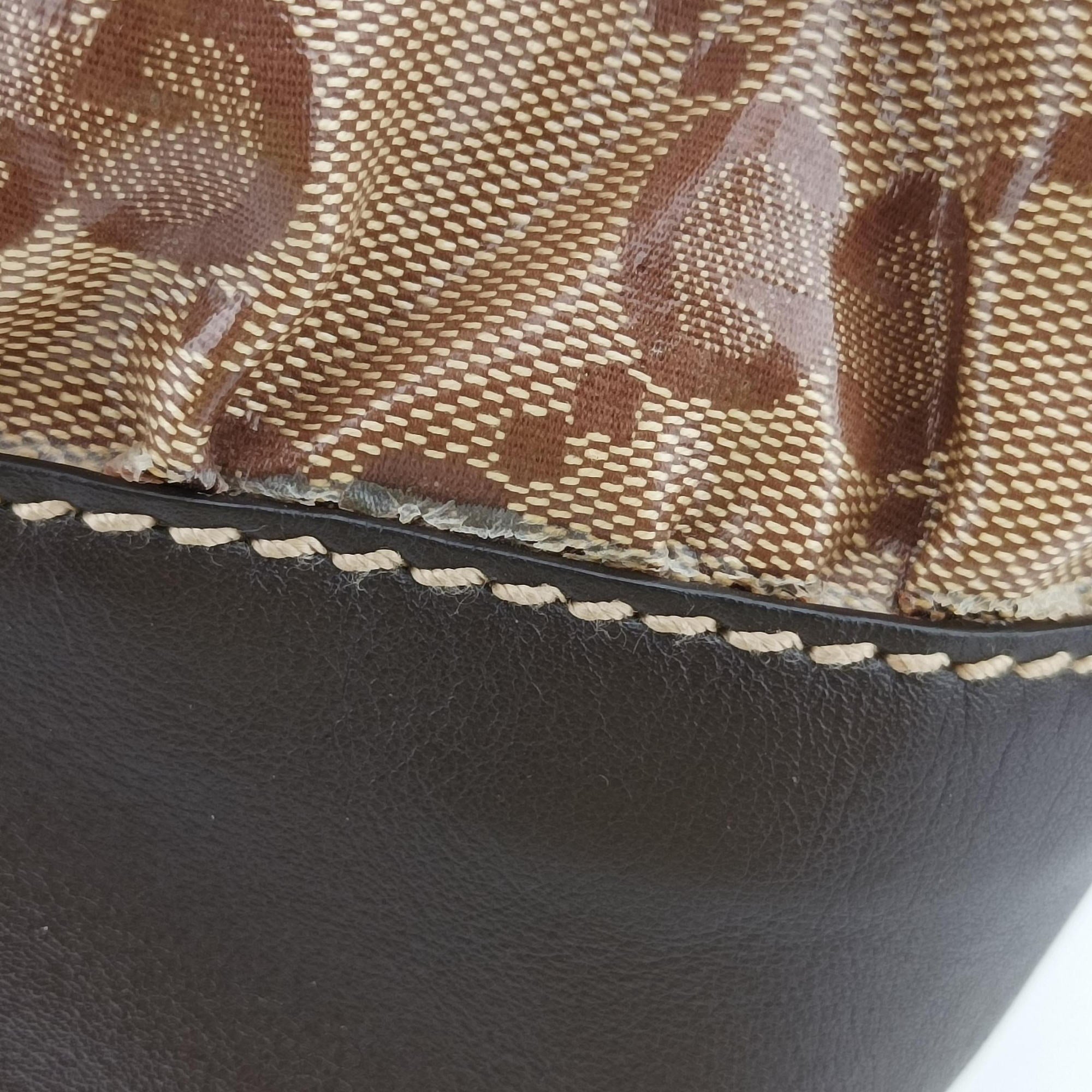 Pre-owned Gucci GG Crystal Beige × Brown PVC coated canvas ×Leather Trim 223965 handbag | stylenewstar