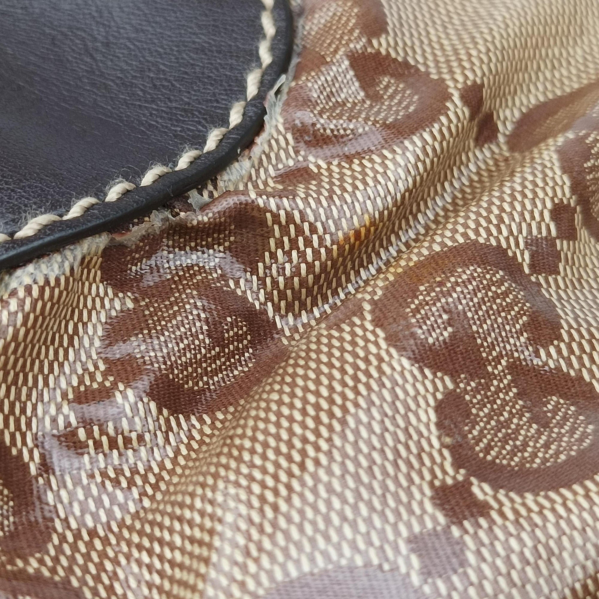 Pre-owned Gucci GG Crystal Beige × Brown PVC coated canvas ×Leather Trim 223965 handbag | stylenewstar