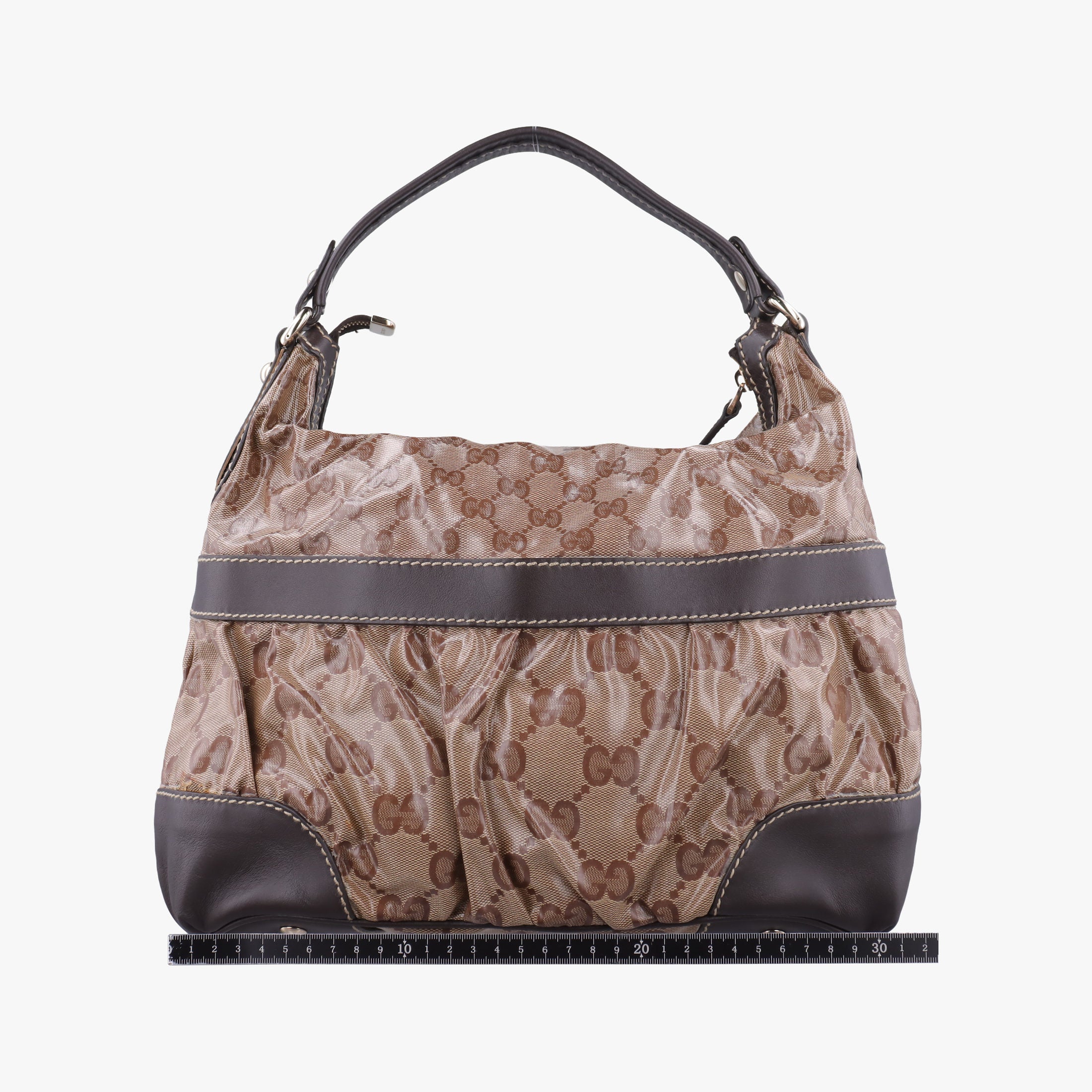 Pre-owned Gucci GG Crystal Beige × Brown PVC coated canvas ×Leather Trim 223965 handbag | stylenewstar