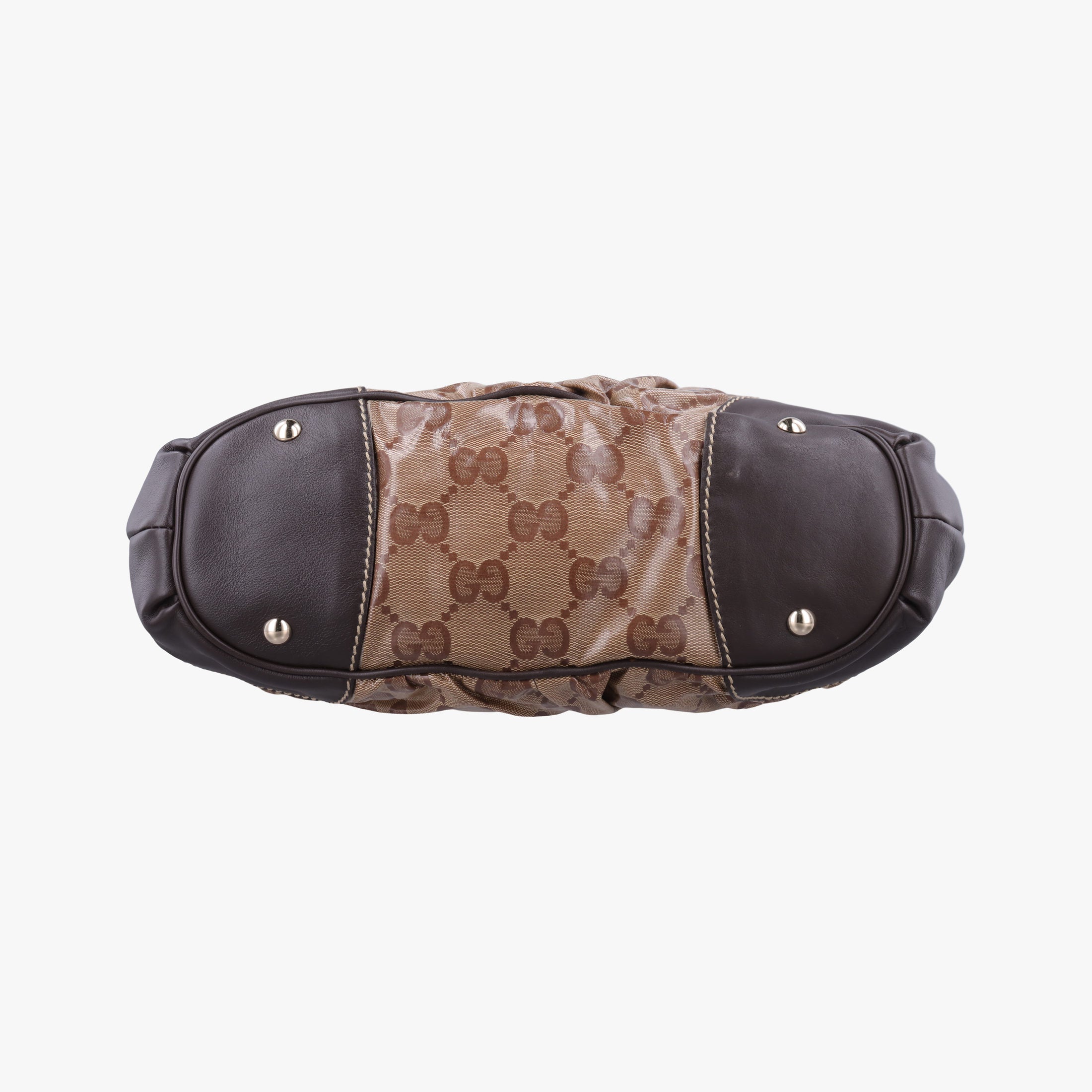 Pre-owned Gucci GG Crystal Beige × Brown PVC coated canvas ×Leather Trim 223965 handbag | stylenewstar