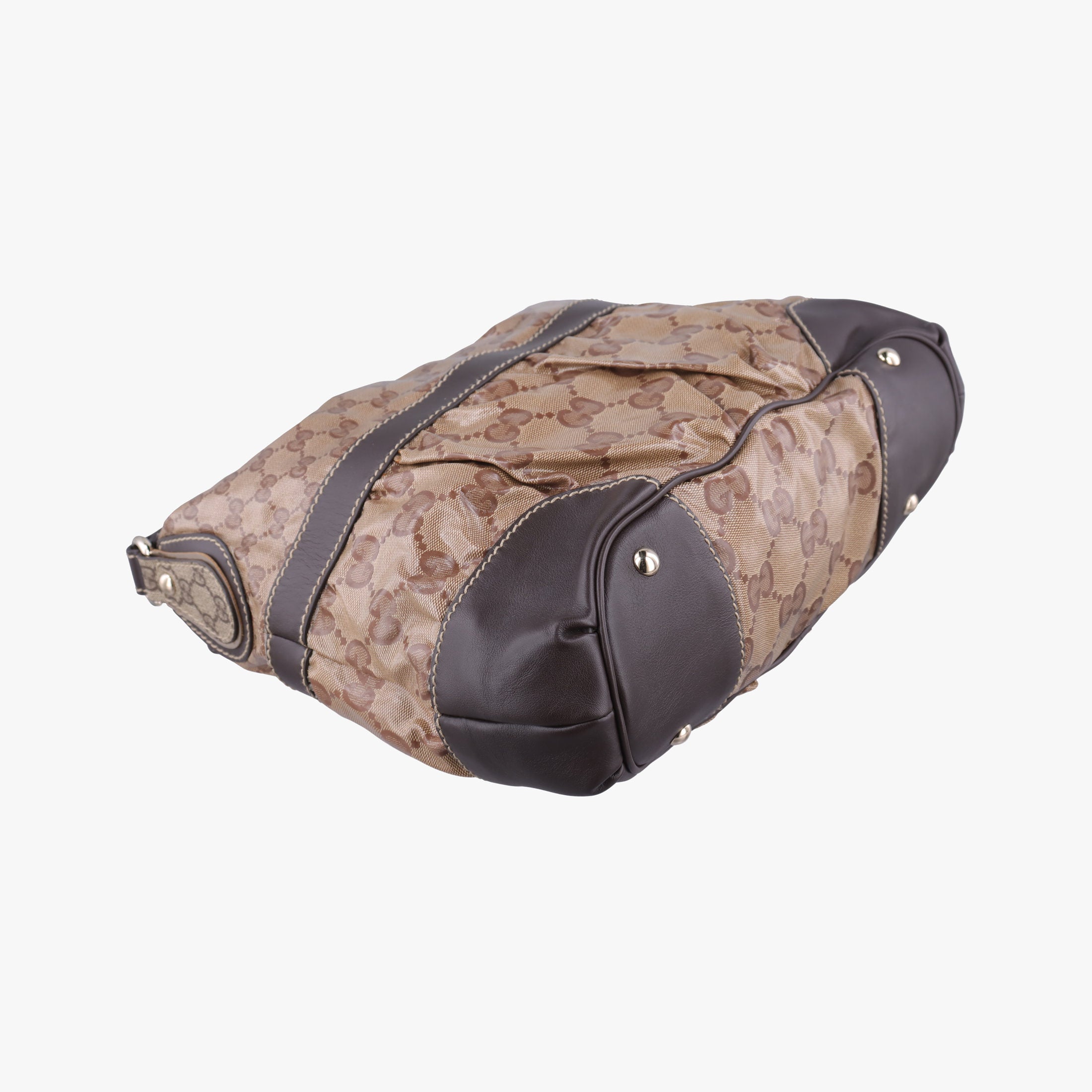 Pre-owned Gucci GG Crystal Beige × Brown PVC coated canvas ×Leather Trim 223965 handbag | stylenewstar
