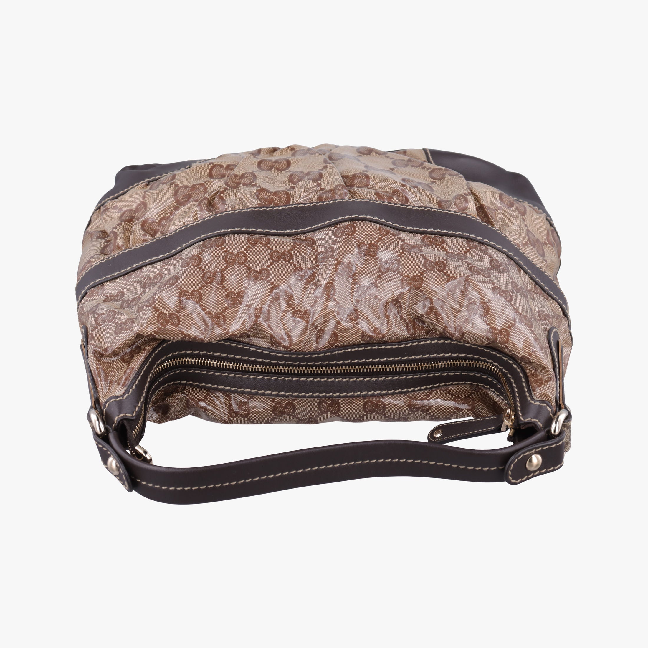 Pre-owned Gucci GG Crystal Beige × Brown PVC coated canvas ×Leather Trim 223965 handbag | stylenewstar