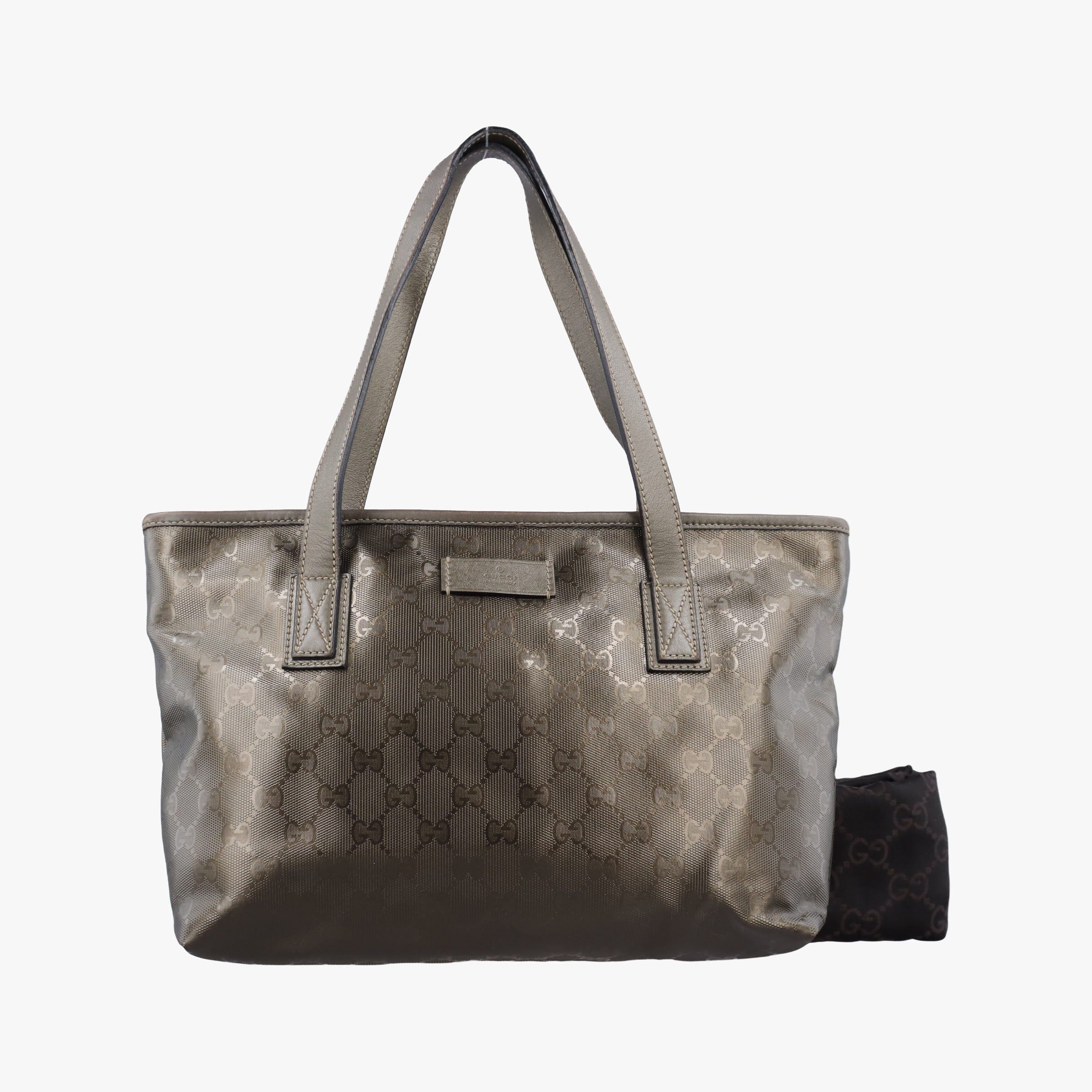 Pre-owned Gucci GG Imprime Metallic Gray Gold PVC coated canvas 211137 handbag | stylenewstar