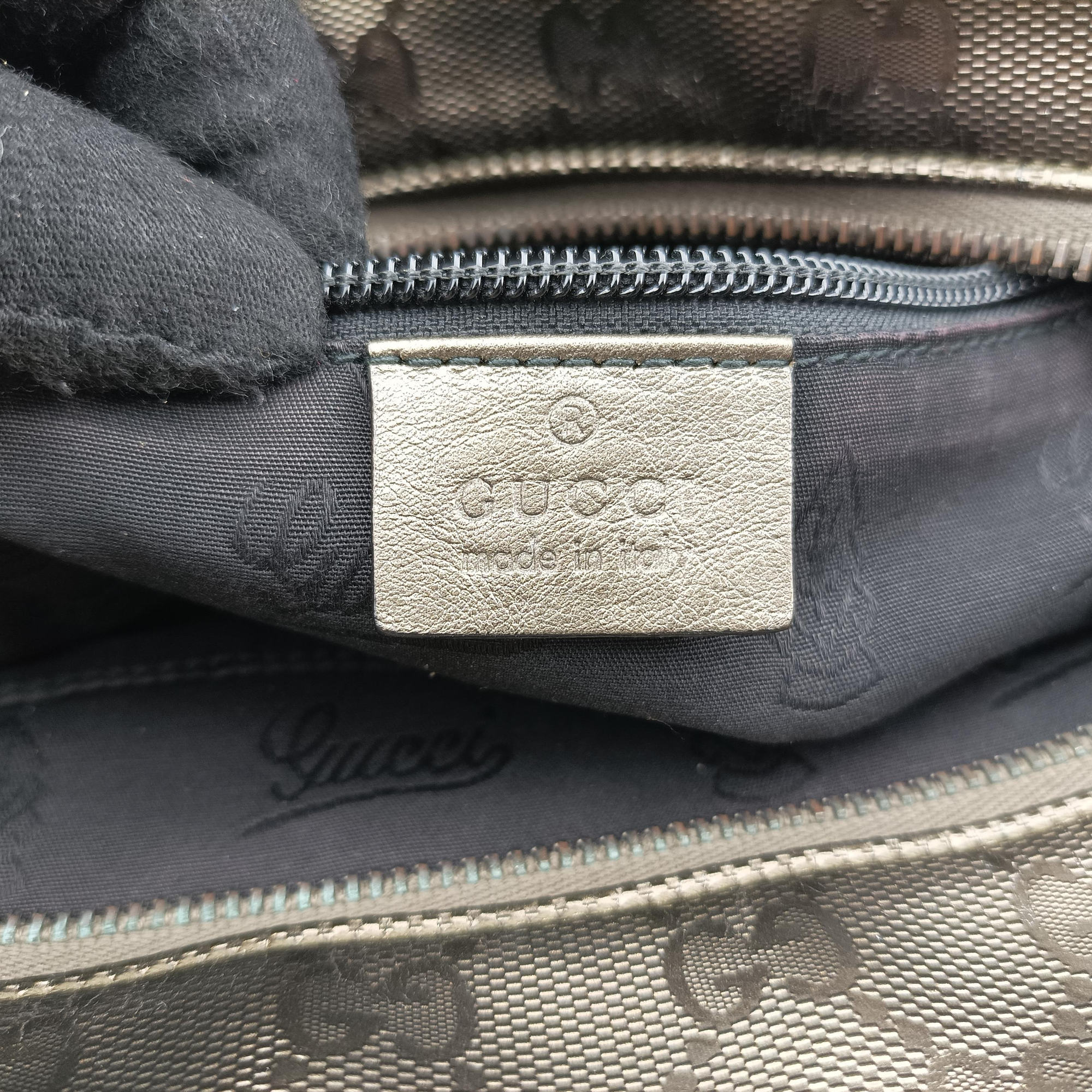 Pre-owned Gucci GG Imprime Metallic Gray Gold PVC coated canvas 211137 handbag | stylenewstar