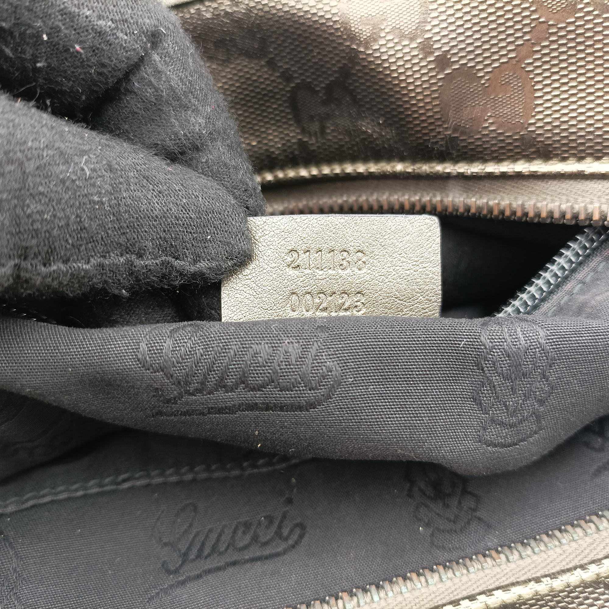 Pre-owned Gucci GG Imprime Metallic Gray Gold PVC coated canvas 211137 handbag | stylenewstar