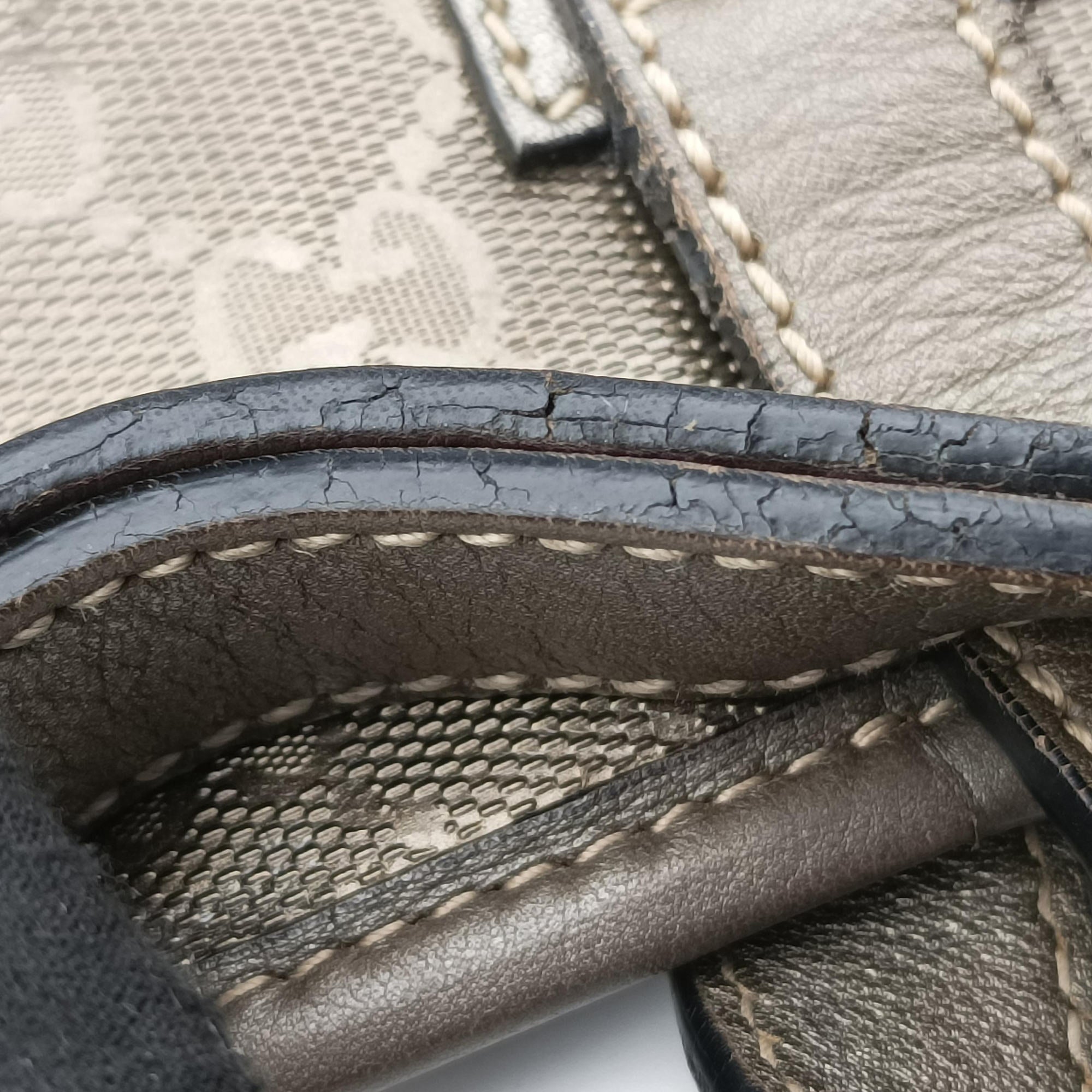Pre-owned Gucci GG Imprime Metallic Gray Gold PVC coated canvas 211137 handbag | stylenewstar
