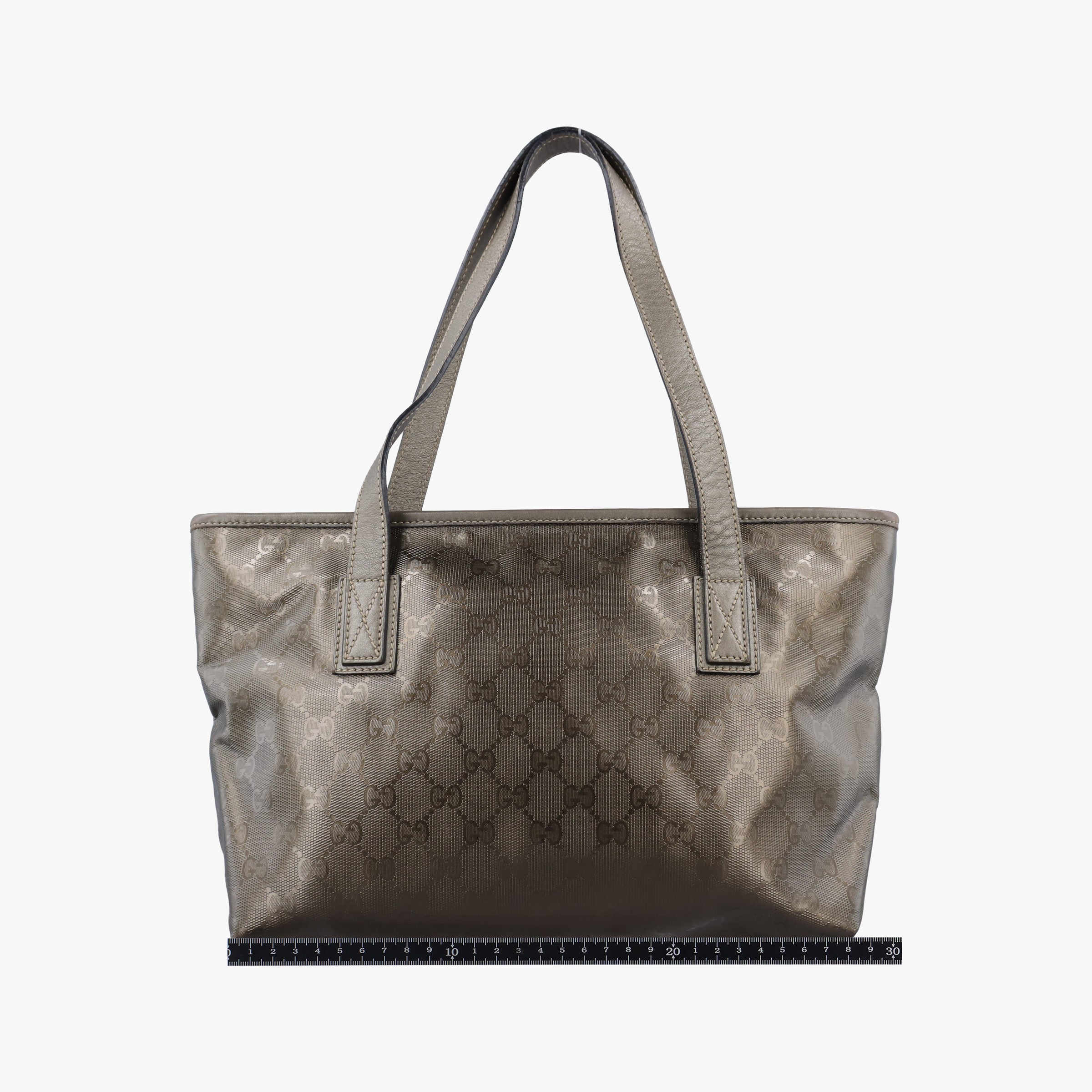 Pre-owned Gucci GG Imprime Metallic Gray Gold PVC coated canvas 211137 handbag | stylenewstar