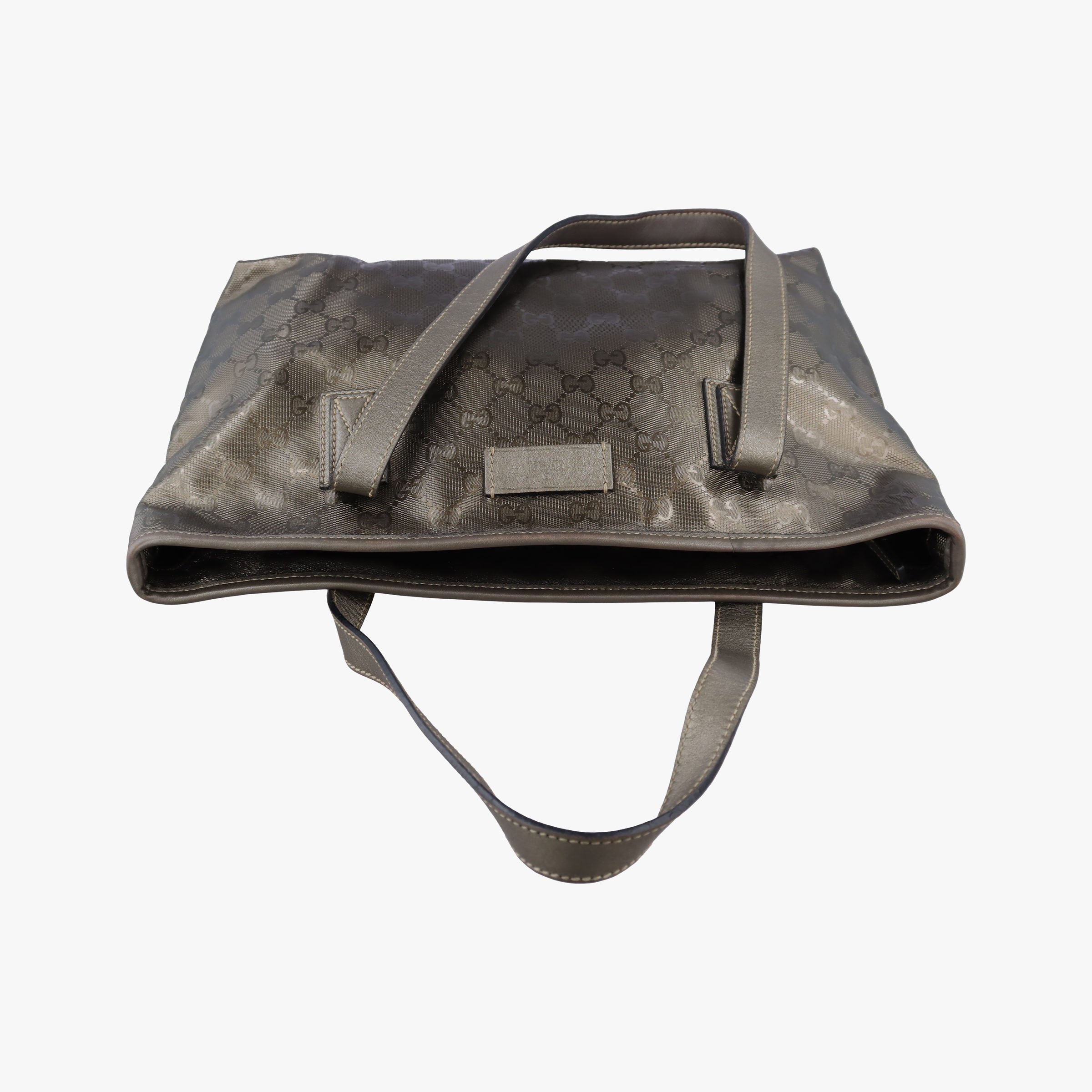 Pre-owned Gucci GG Imprime Metallic Gray Gold PVC coated canvas 211137 handbag | stylenewstar