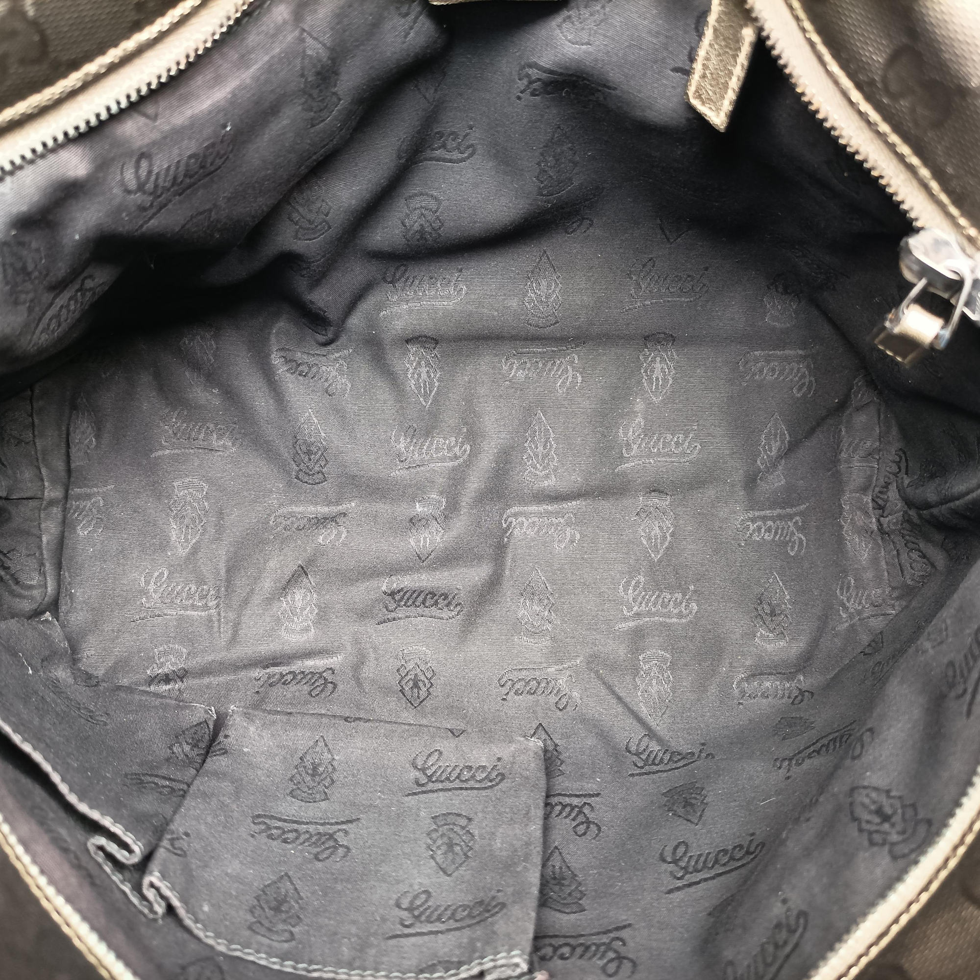 Pre-owned Gucci GG Imprime Metallic Gray Gold PVC coated canvas 211137 handbag | stylenewstar