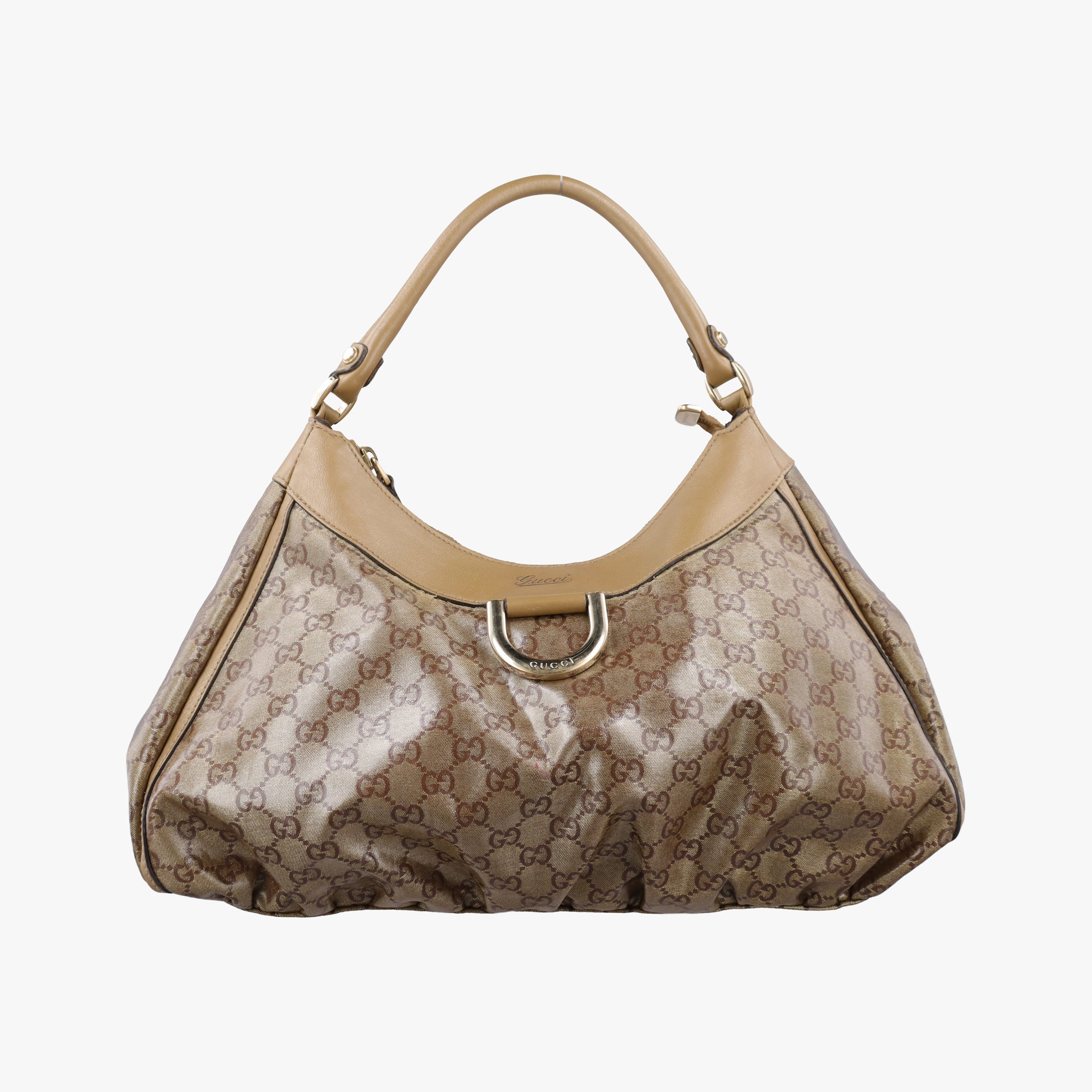 Pre-owned Gucci Abbey D-ring Hobo Brown PVC coated canvas×Leather 189833 handbag | stylenewstar
