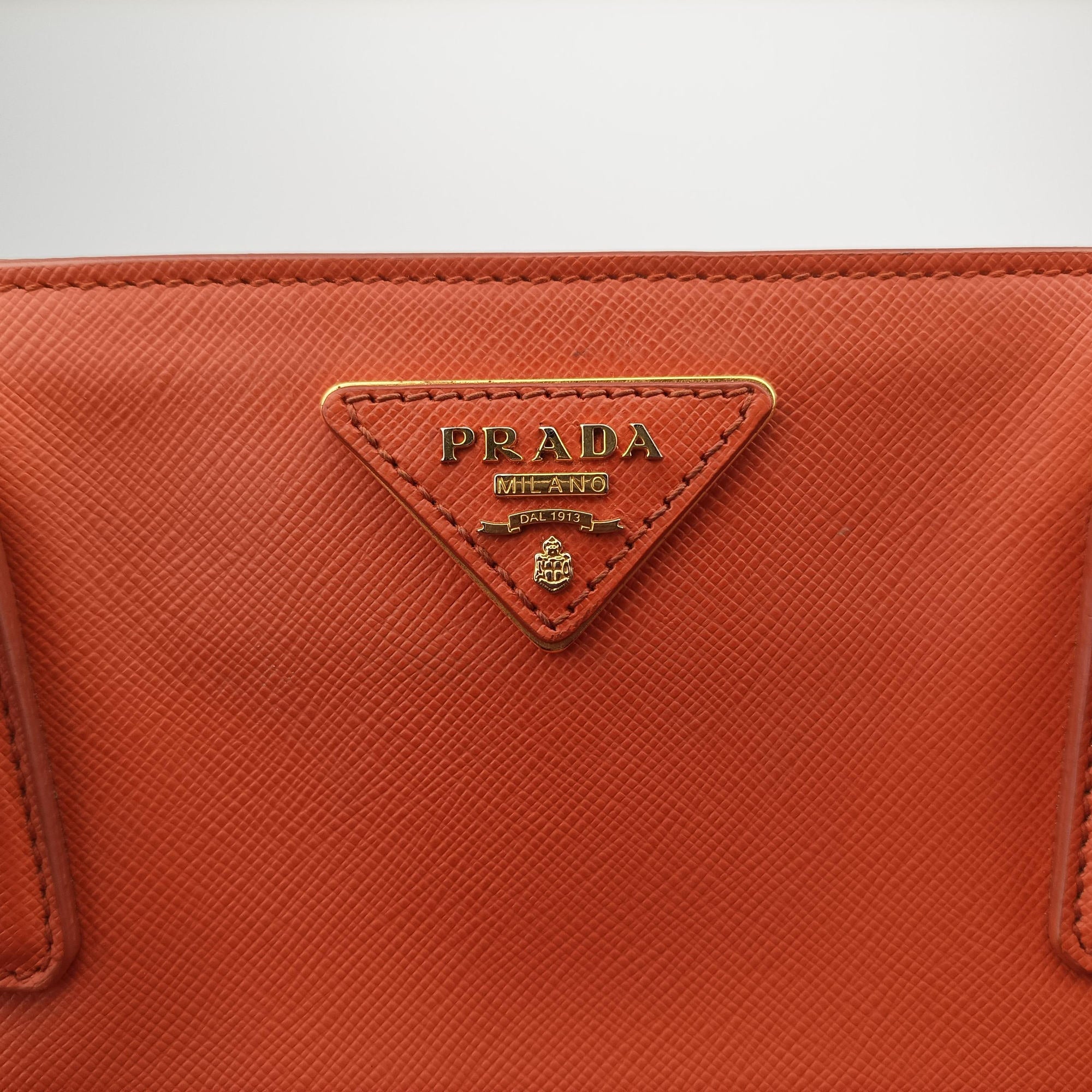 Pre-owned Prada Galleria Orange SAFFIANO Leather BN1844 shoulderbag | stylenewstar