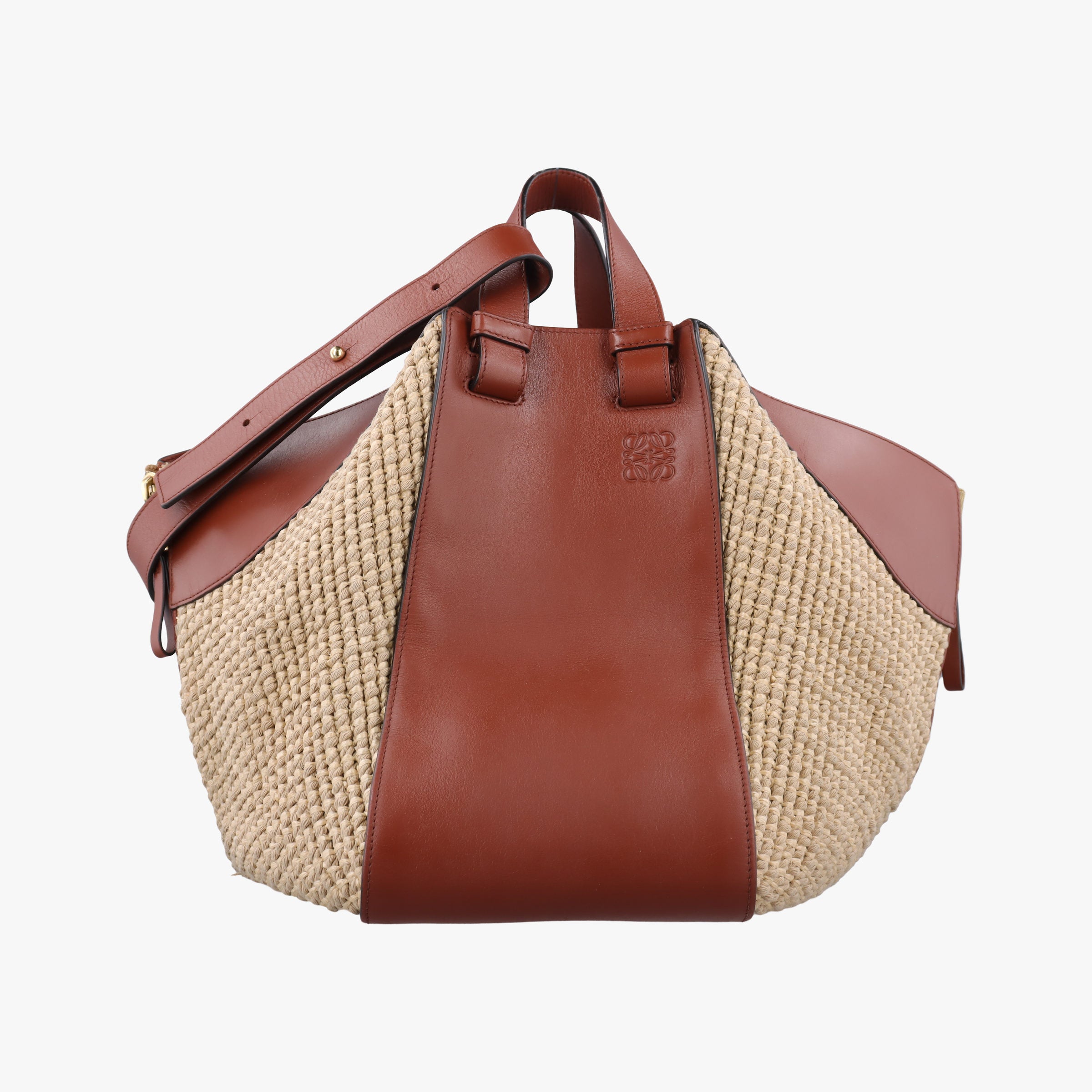 Secondhand Loewe Hammock Small Brown×Beige Leather×Raffia  shoulderbag | stylenewstar