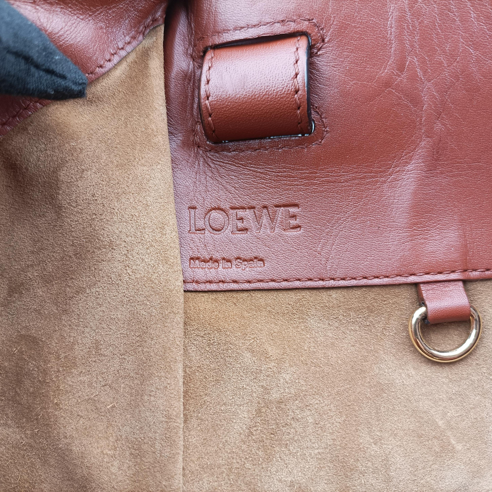 Secondhand Loewe Hammock Small Brown×Beige Leather×Raffia  shoulderbag | stylenewstar
