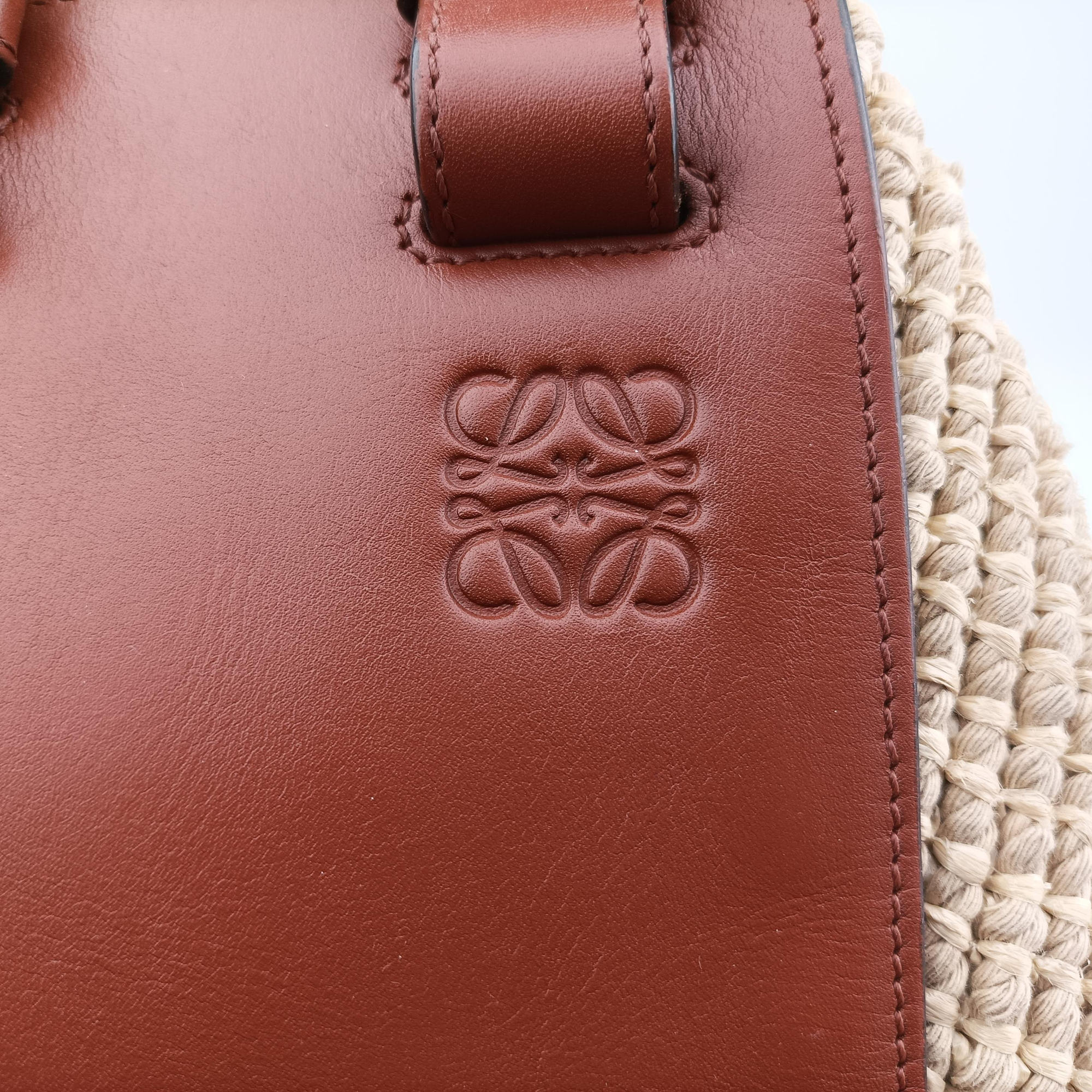 Secondhand Loewe Hammock Small Brown×Beige Leather×Raffia  shoulderbag | stylenewstar