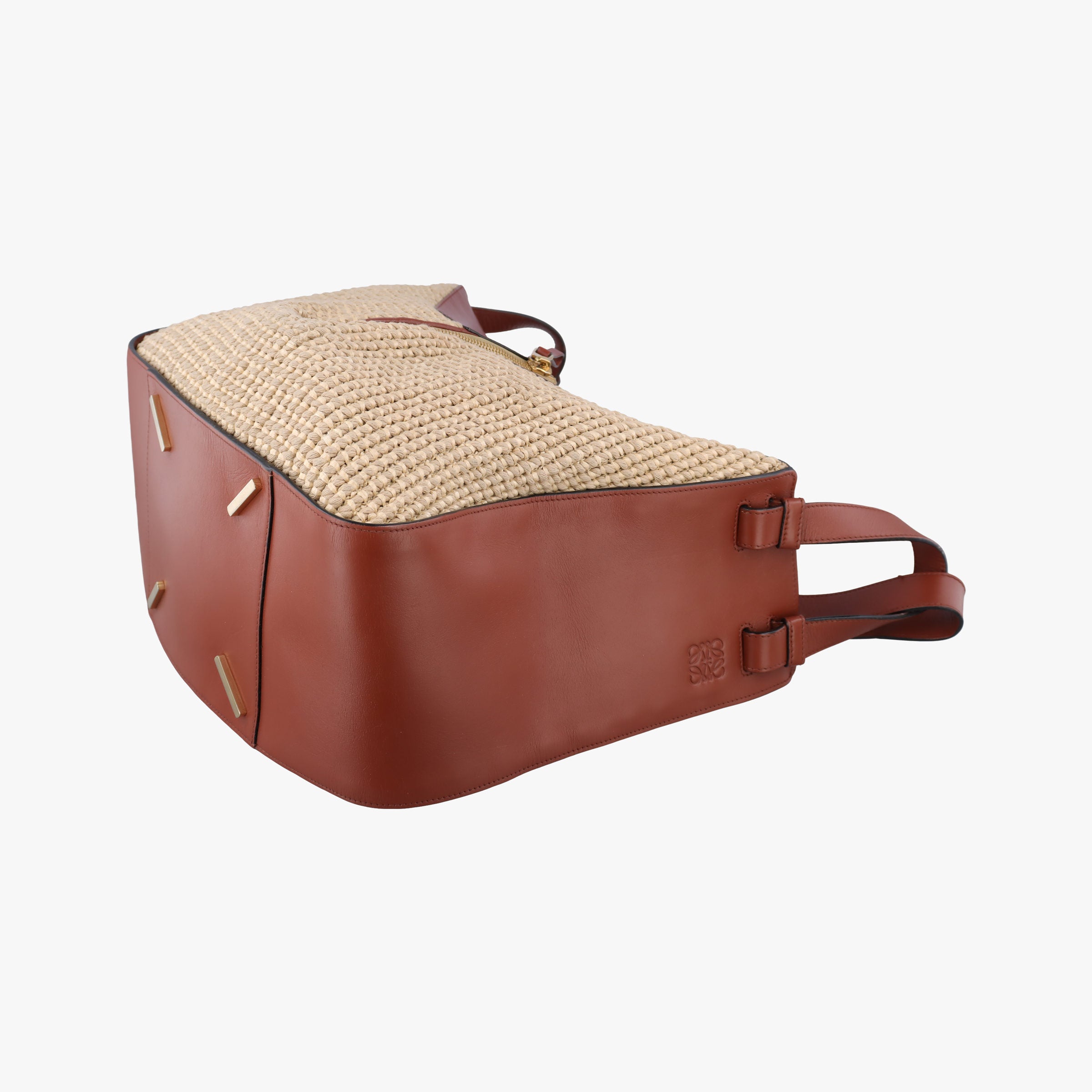 Secondhand Loewe Hammock Small Brown×Beige Leather×Raffia  shoulderbag | stylenewstar