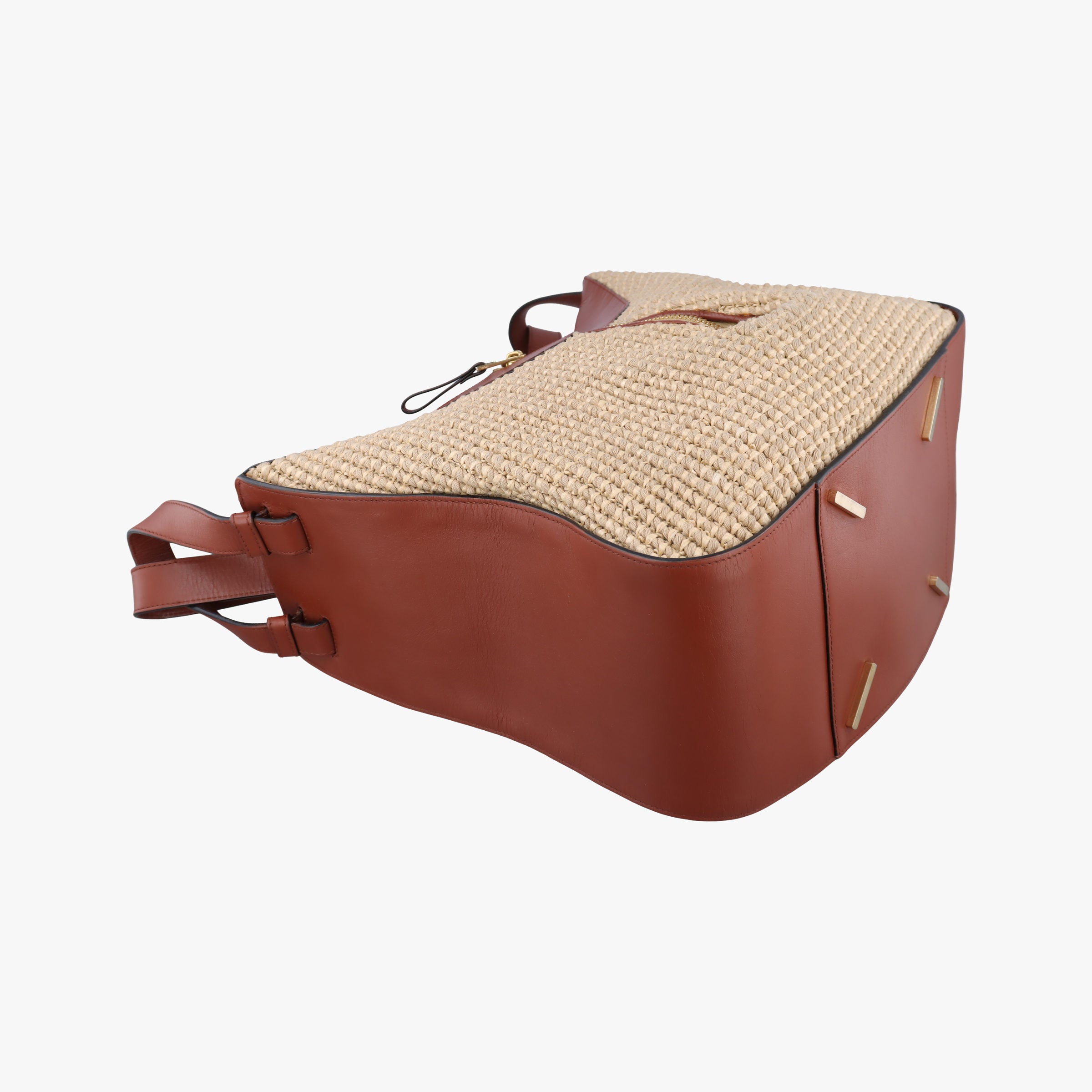 Secondhand Loewe Hammock Small Brown×Beige Leather×Raffia  shoulderbag | stylenewstar