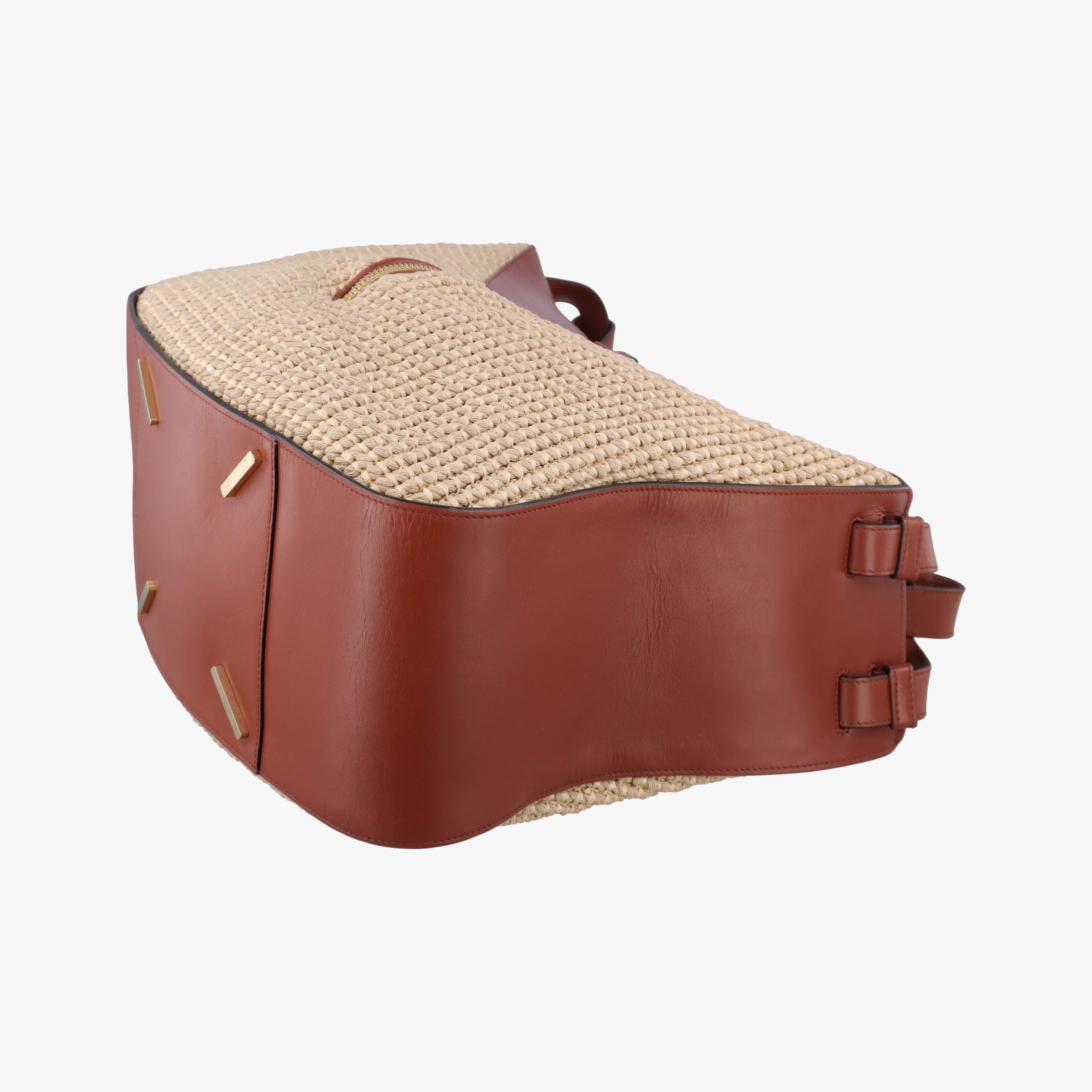 Secondhand Loewe Hammock Small Brown×Beige Leather×Raffia  shoulderbag | stylenewstar