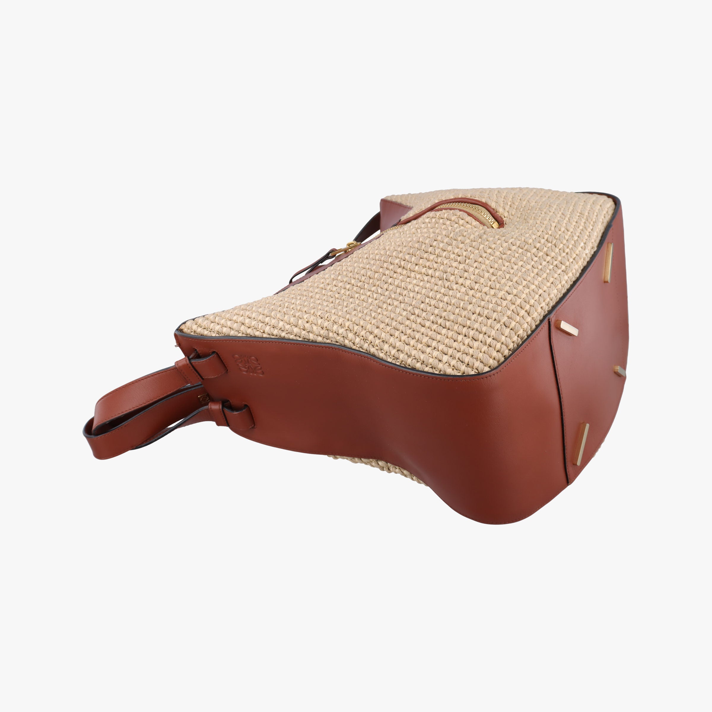 Secondhand Loewe Hammock Small Brown×Beige Leather×Raffia  shoulderbag | stylenewstar