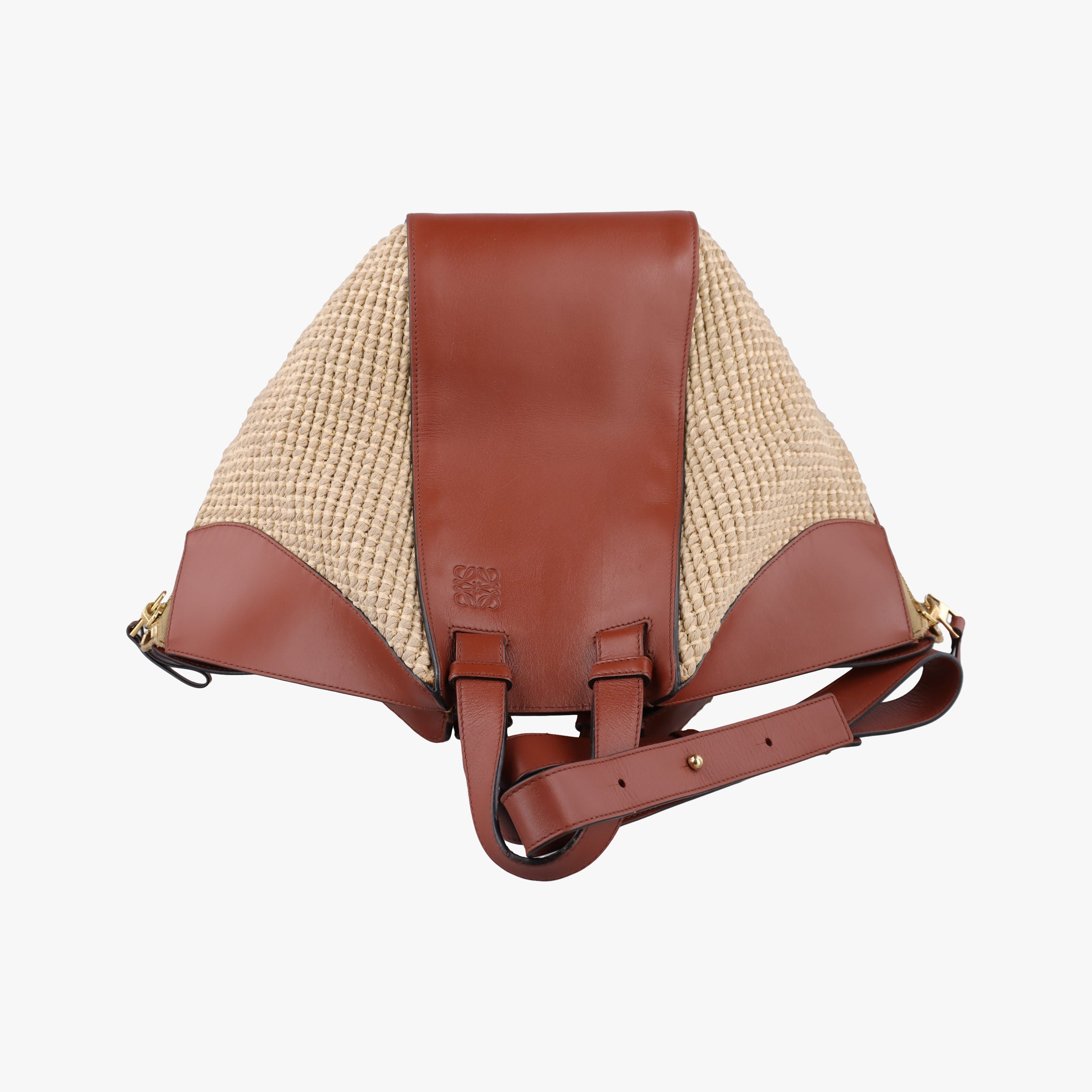Secondhand Loewe Hammock Small Brown×Beige Leather×Raffia  shoulderbag | stylenewstar