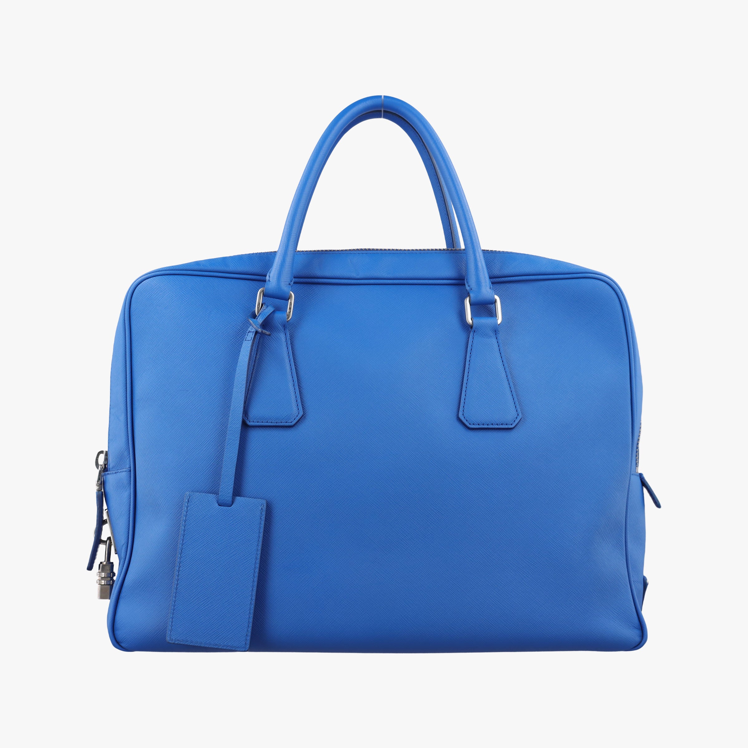 Pre-owned Prada Classic Laptop briefcase Blue SAFFIANO Leather VS0305 handbag | stylenewstar
