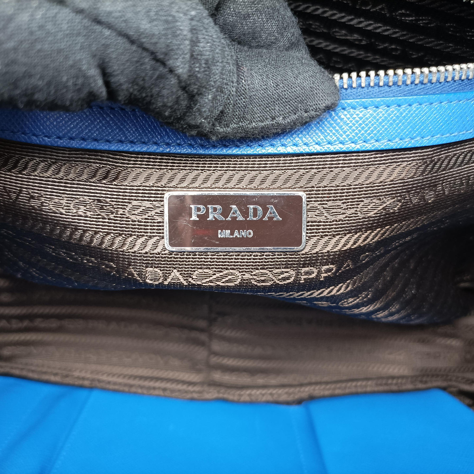 Pre-owned Prada Classic Laptop briefcase Blue SAFFIANO Leather VS0305 handbag | stylenewstar