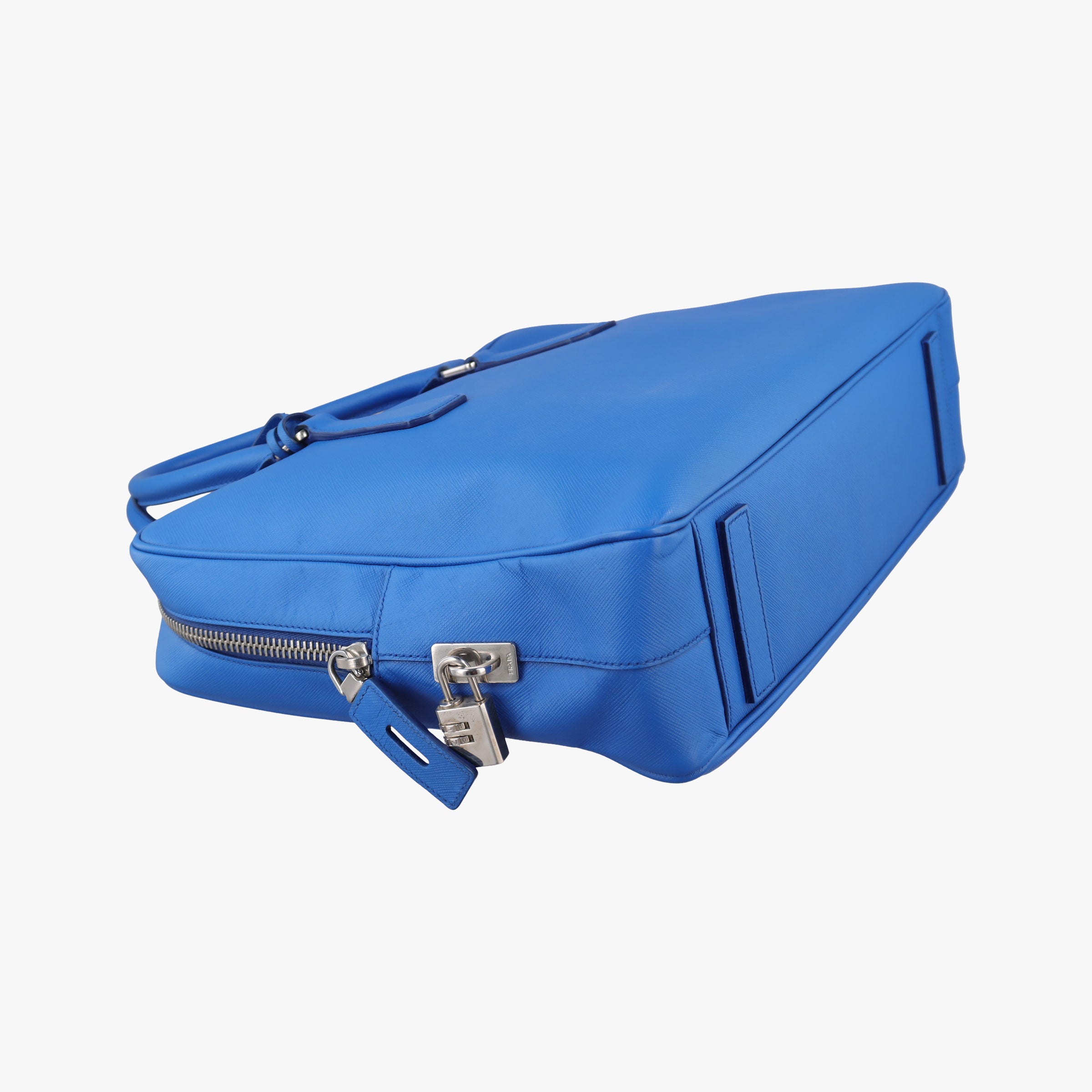 Pre-owned Prada Classic Laptop briefcase Blue SAFFIANO Leather VS0305 handbag | stylenewstar